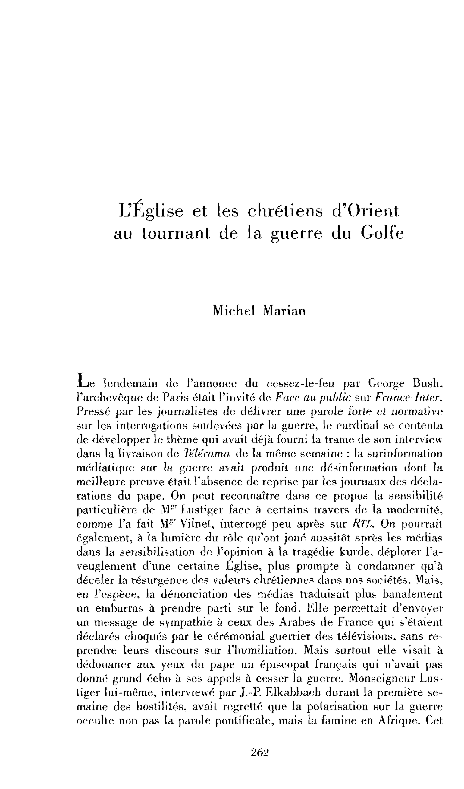 Les chrétiens du Proche-Orient et l’Église au tournant de la guerre du Golfe
