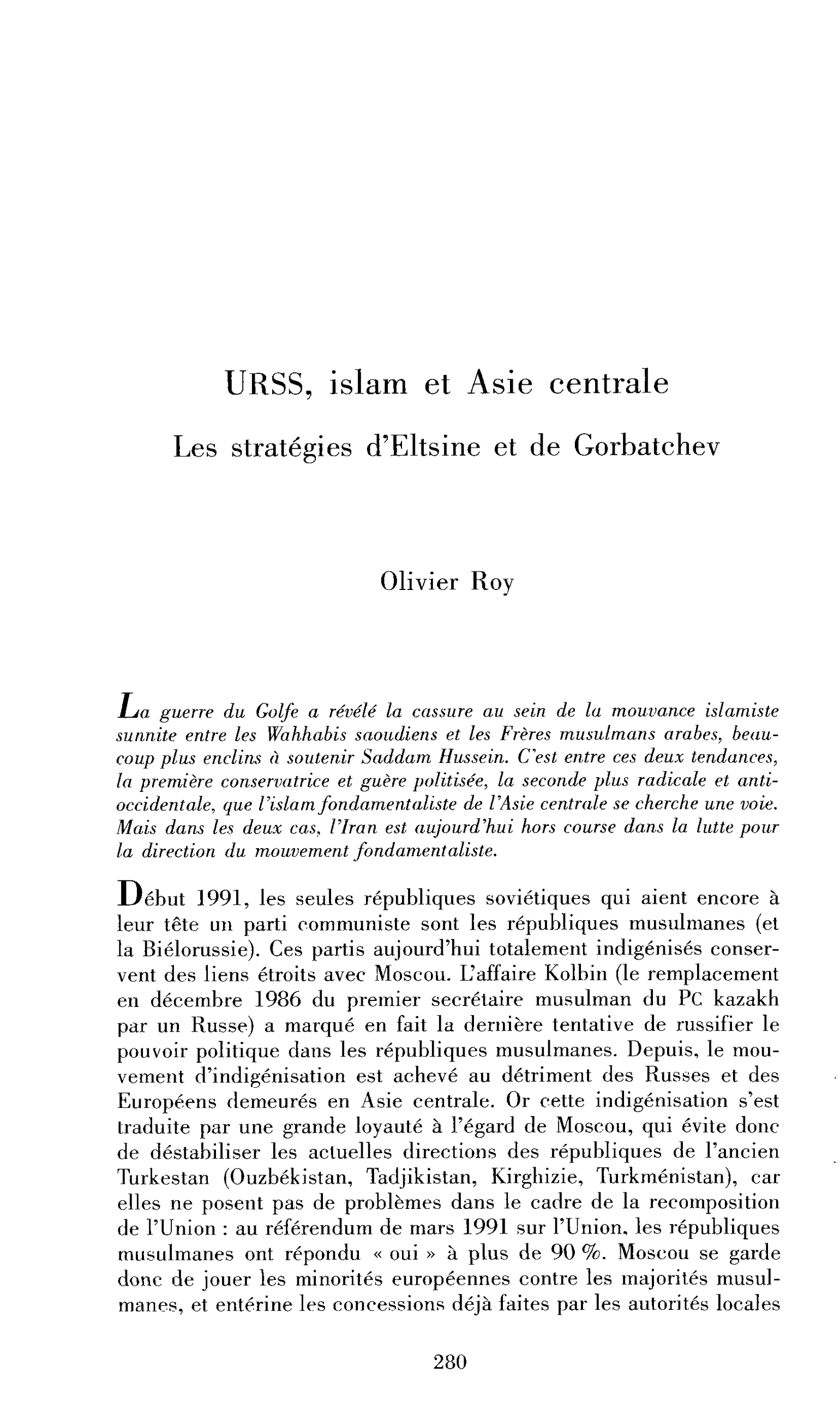 URSS, islam et Asie centrale (les stratégies d’Eltsine et Gorbatchev)