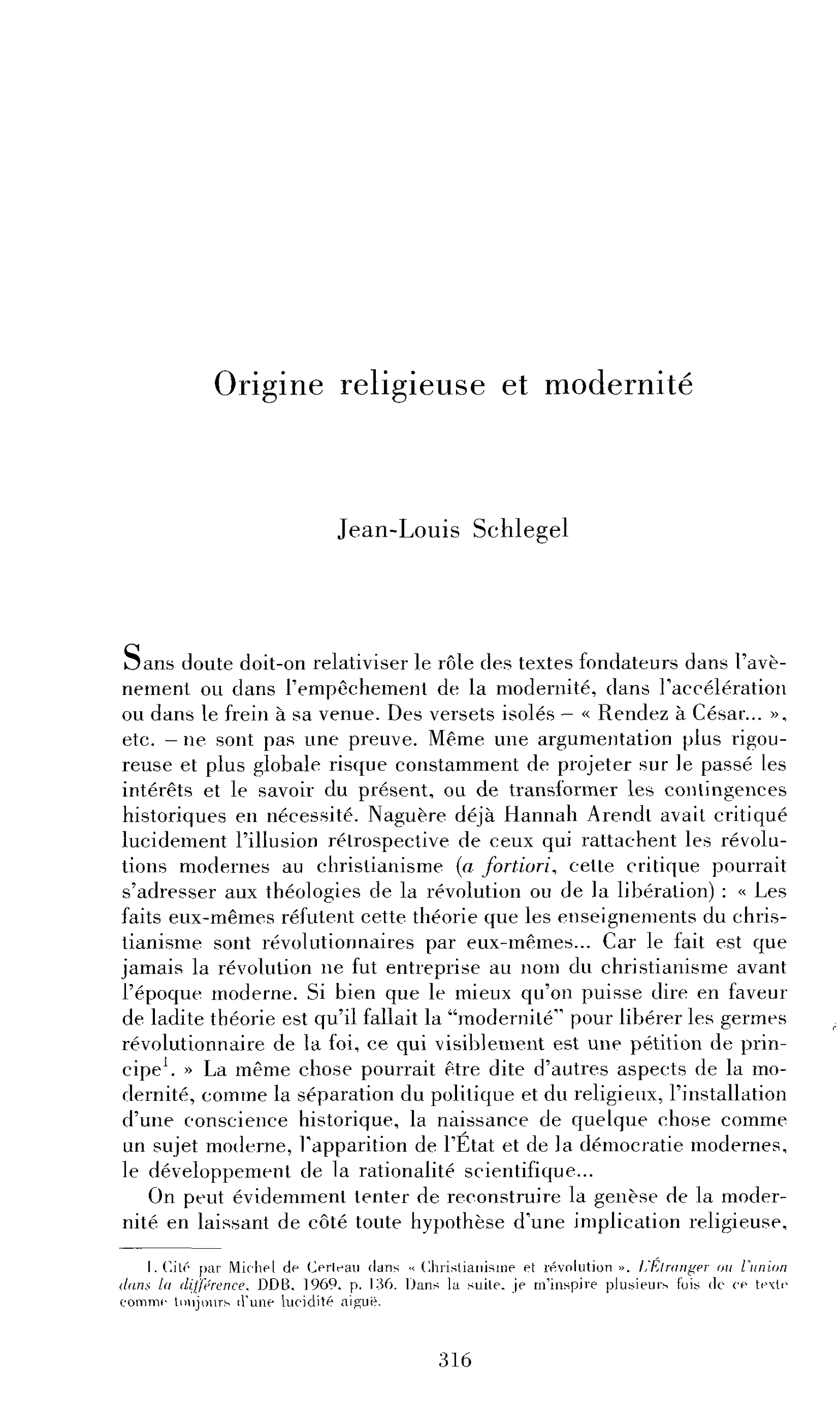 Origine religieuse et modernité