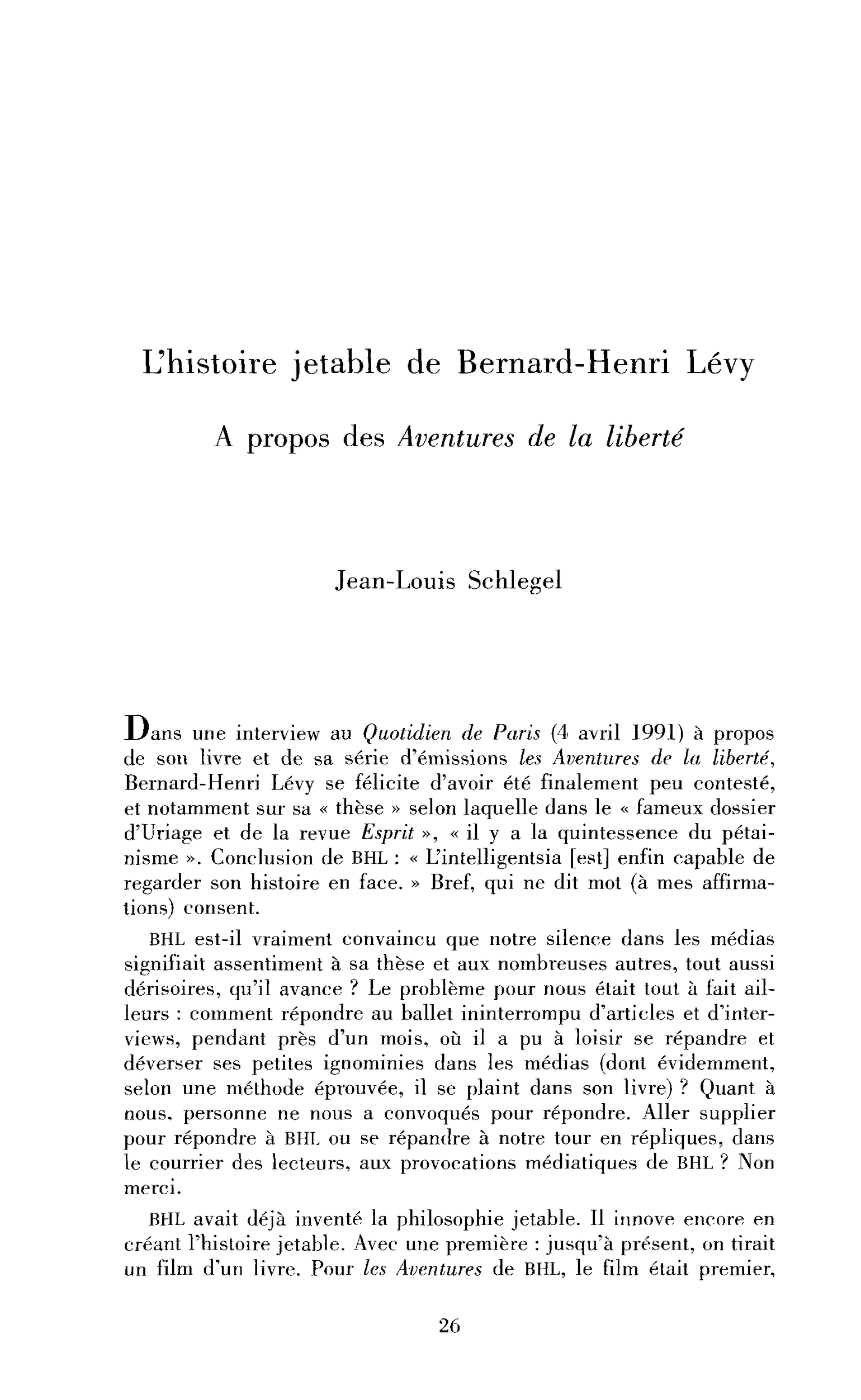 L’histoire jetable de Bernard Henri-Lévy