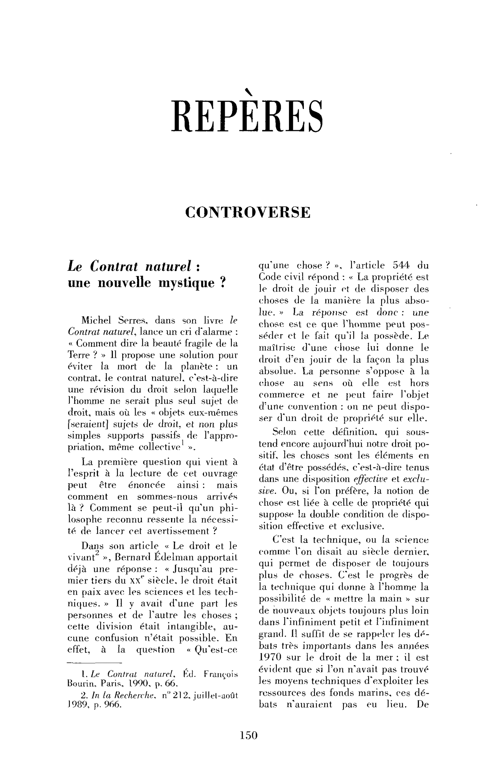 Le Contrat naturel : une nouvelle mystique ?