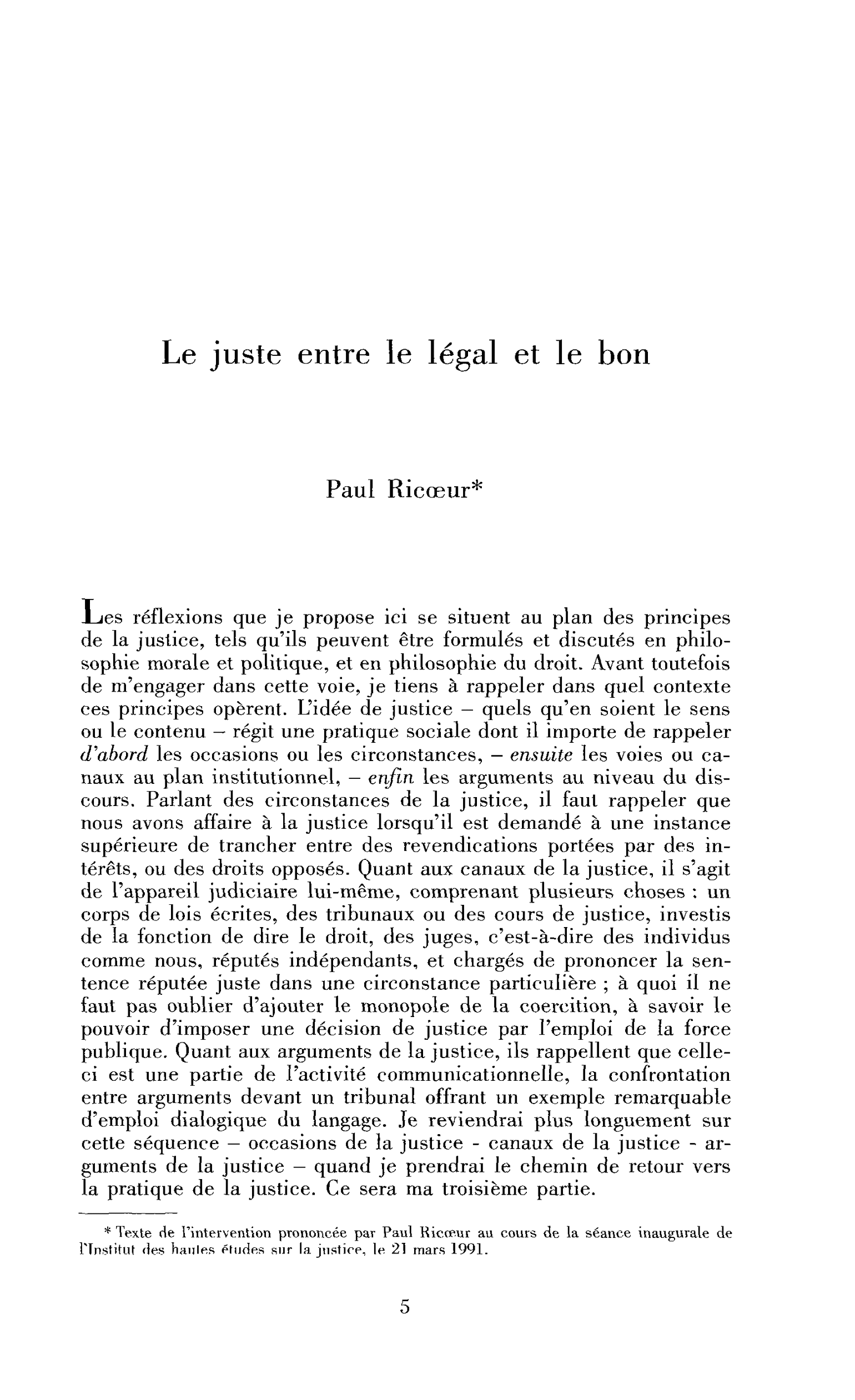 Le juste, entre légal et le bon