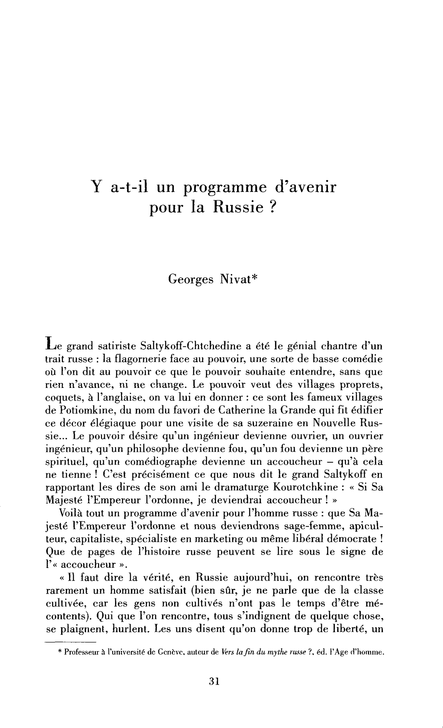 Y a-t-il un programme d’avenir pour la Russie ?