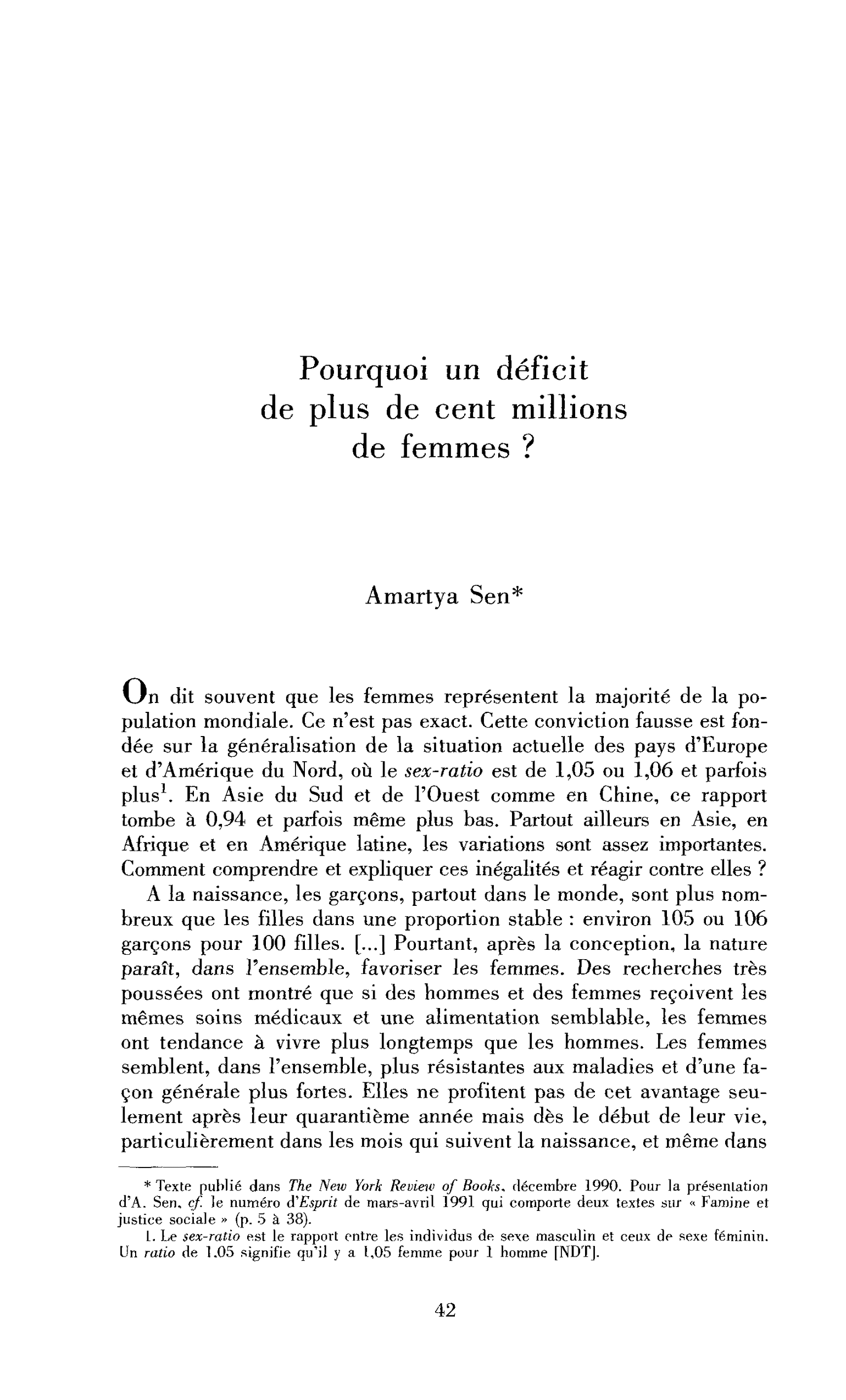 Pourquoi un déficit de plus de cent millions de femmes ?