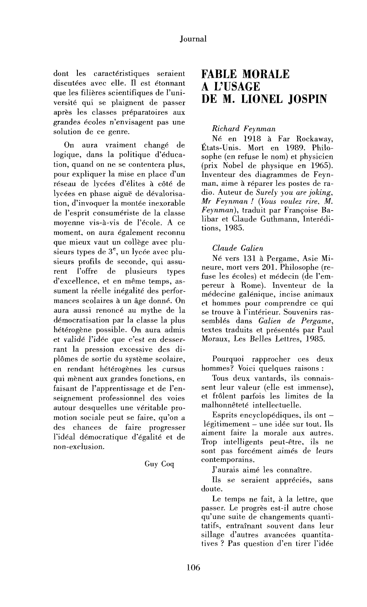 Fable morale à l’usage de M. Lionel Jospin