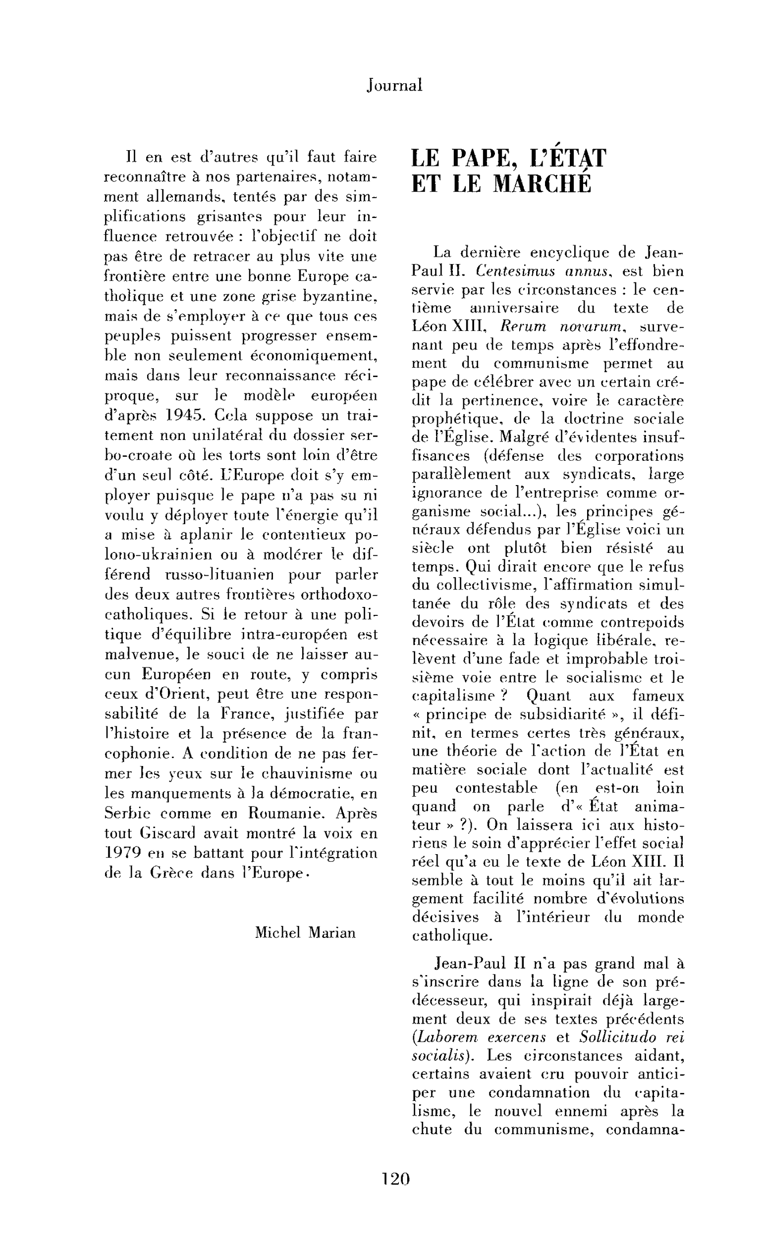 Le pape, l’État et le marché
