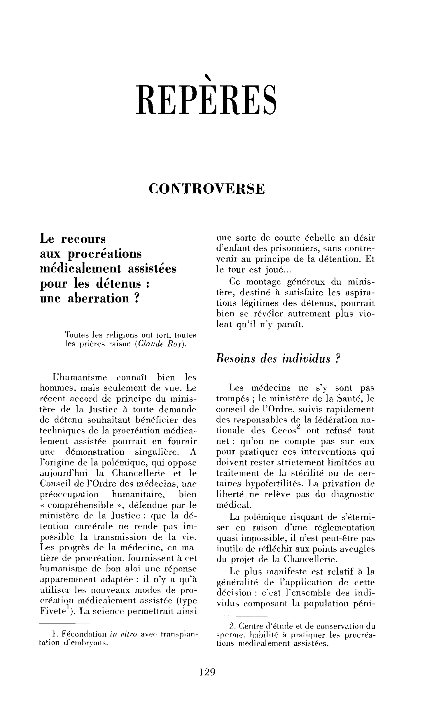Le recours aux procréations médicalement assistées pour les détenus : une aberration ?