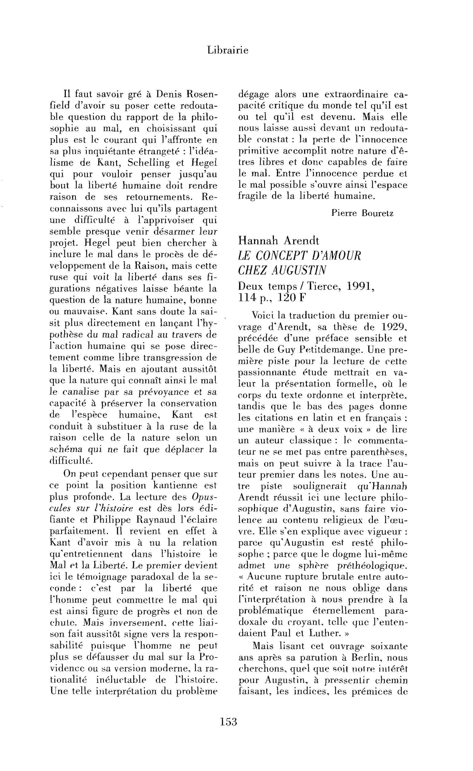 Hannah Arendt : le Concept d’amour chez Augustin