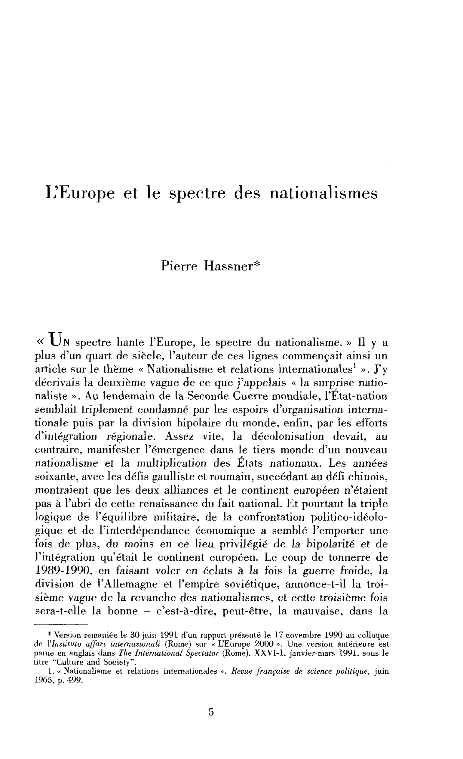 L’Europe et le spectre des nationalismes