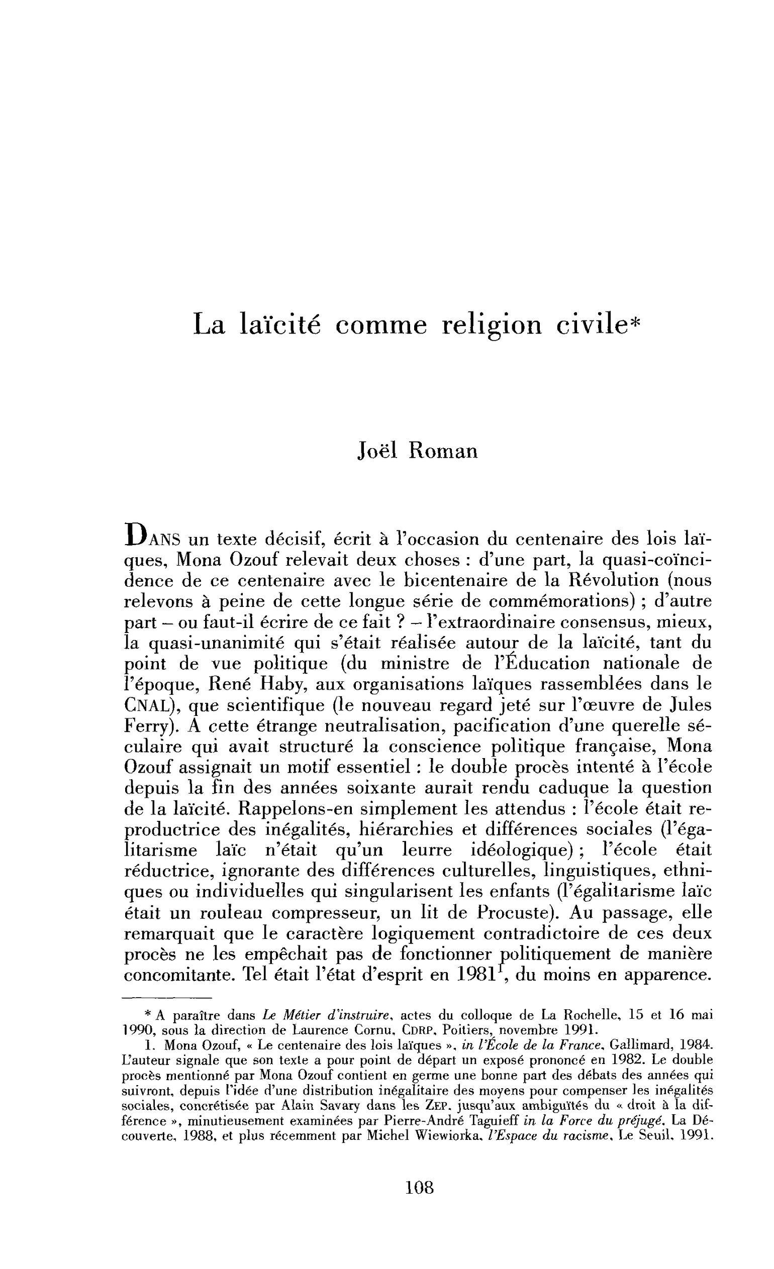 La laïcité comme religion civile