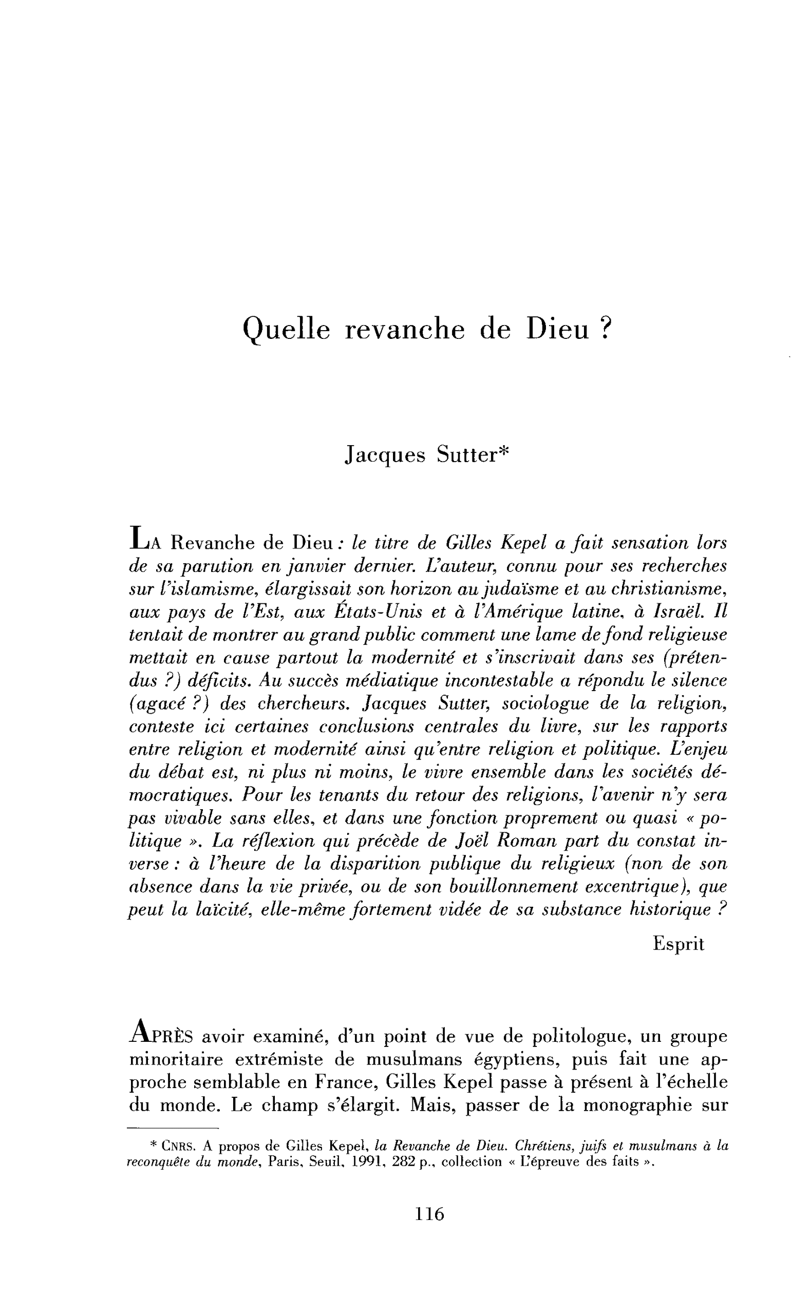 Quelle « revanche » de Dieu ?
