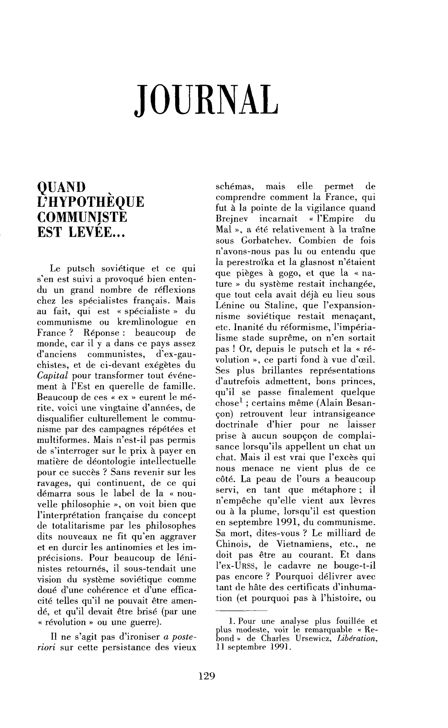 Quand l’hypothèque communiste est levée…