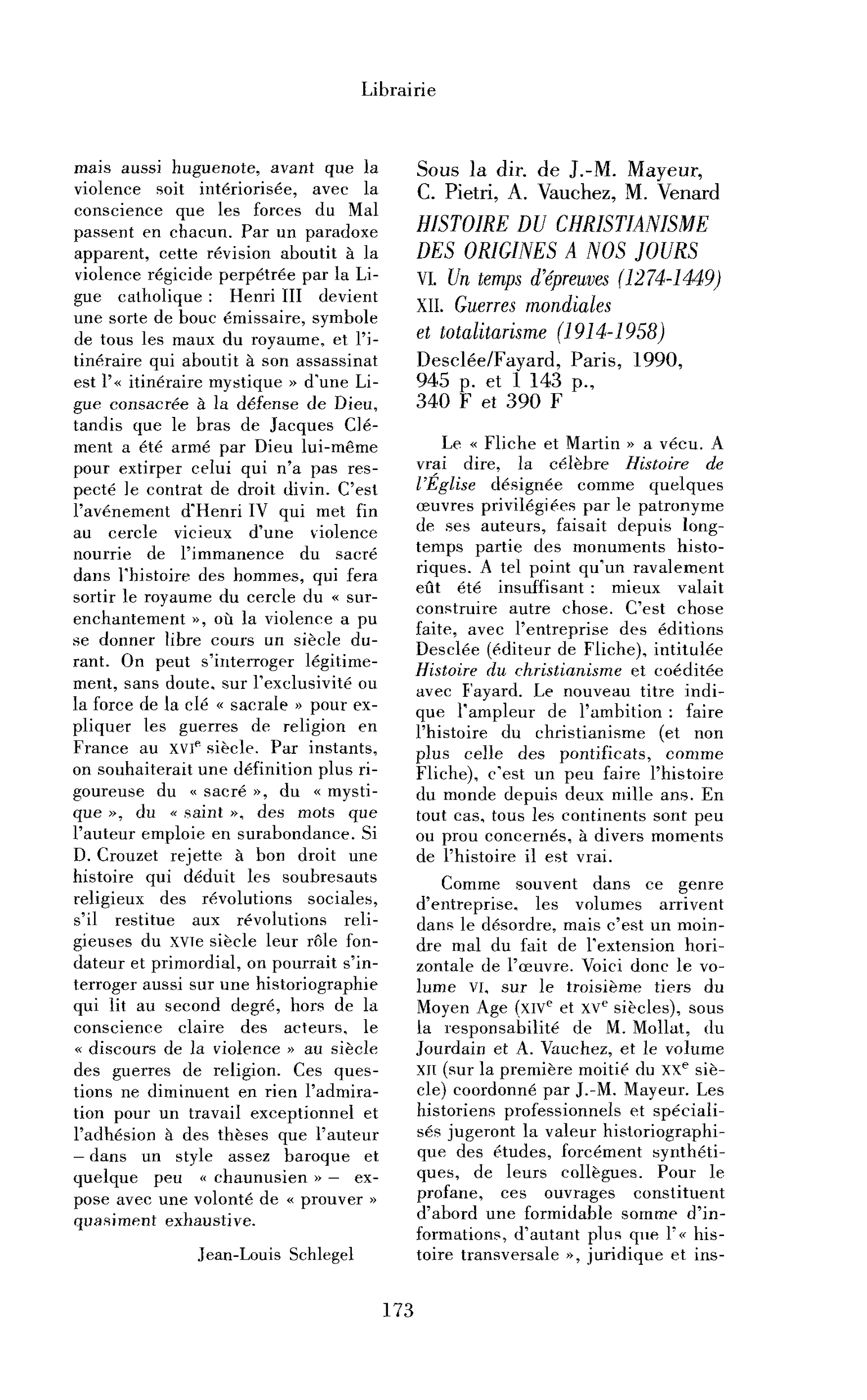 Sous la dir. de J.-M. Mayeur, C. Pietri, A. Vauchez, M. Venard : Histoire du christianisme des origines à nos jours