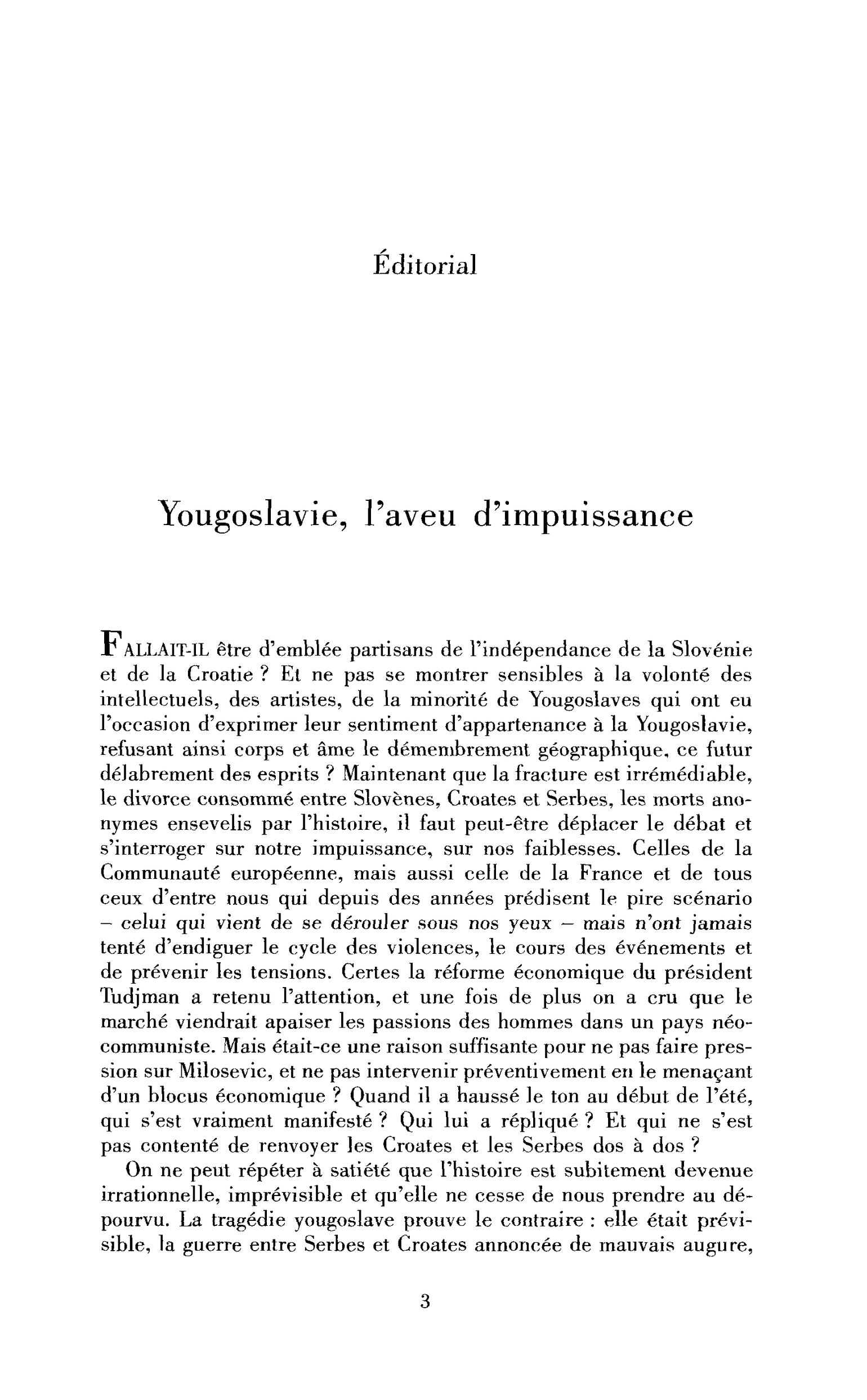 Yougoslavie, l’aveu d’impuissance