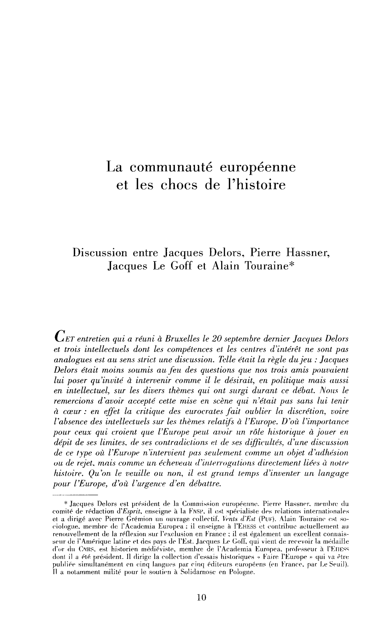 La communauté européenne et les chocs de l’histoire