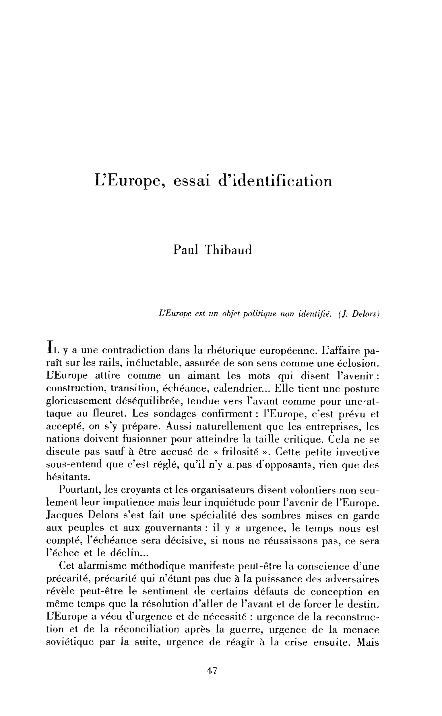 L’Europe : essai d’identification