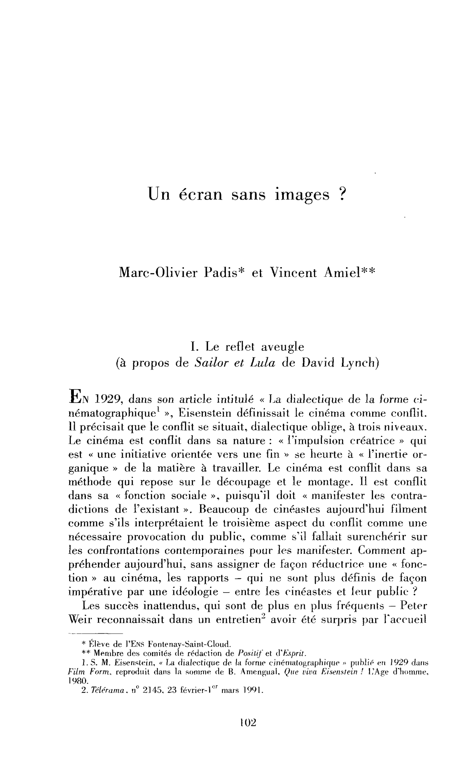 Un écran sans images ? (Lynch, Wenders, les frères Coen)
