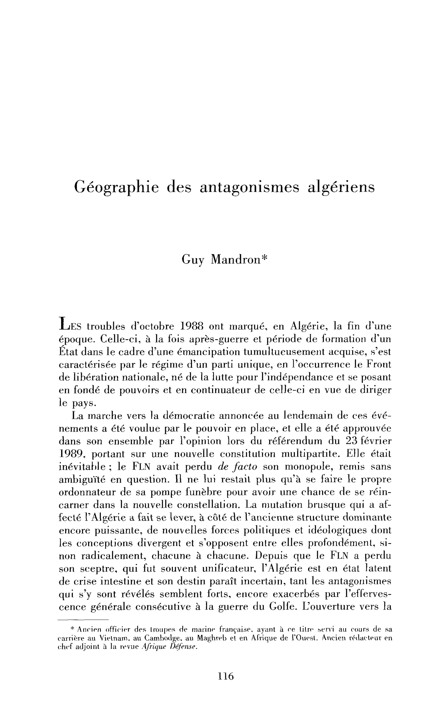 Géographie des antagonismes algériens