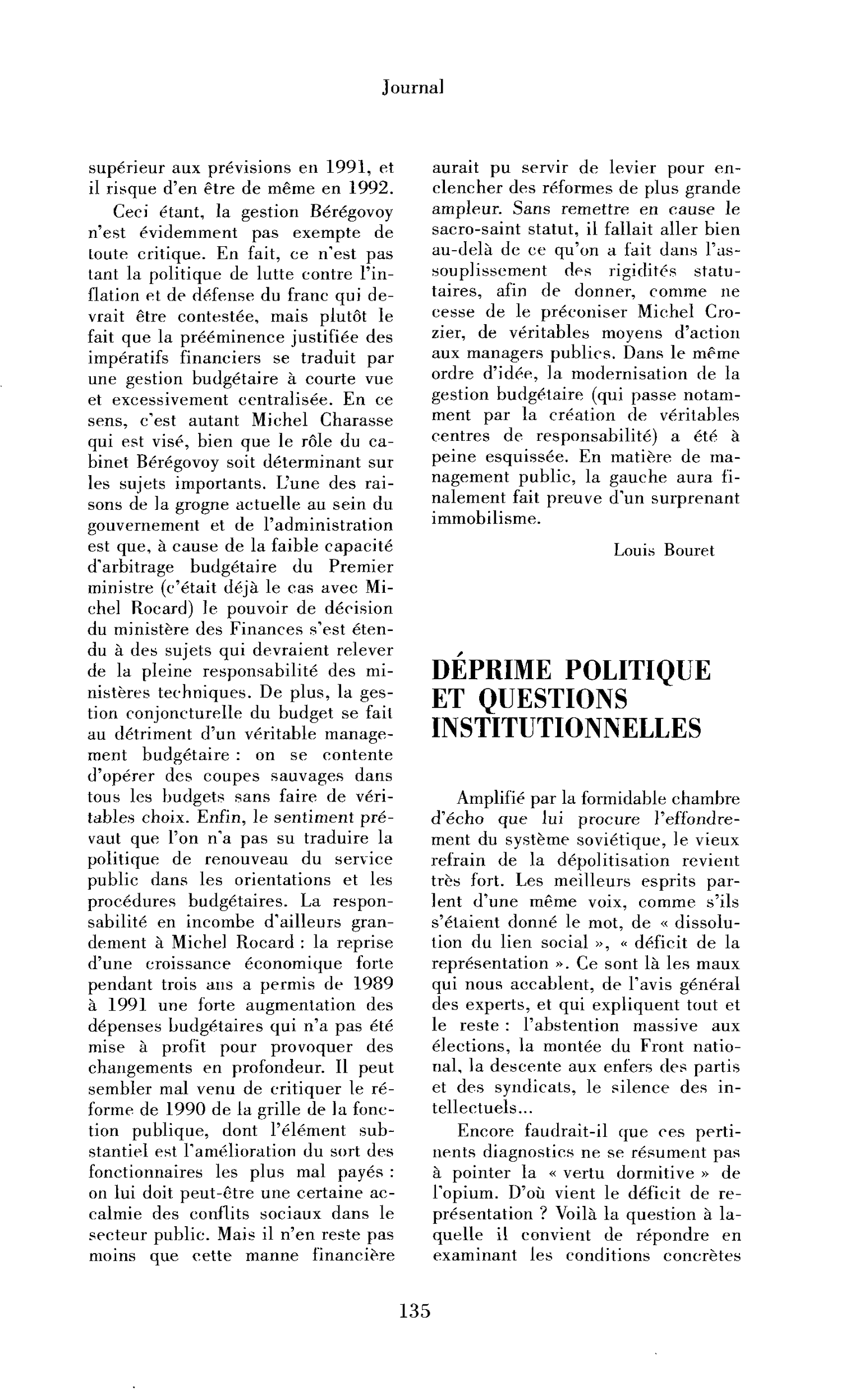 Déprime politique et questions institutionnelles