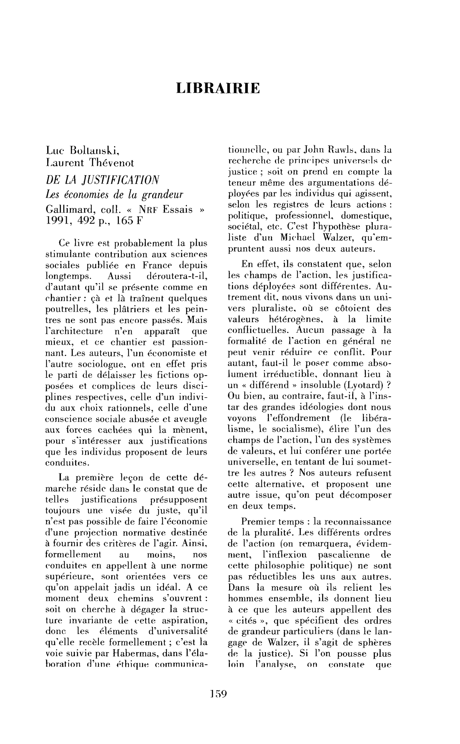 L. Boltanski et L. Thévenot : De la justification