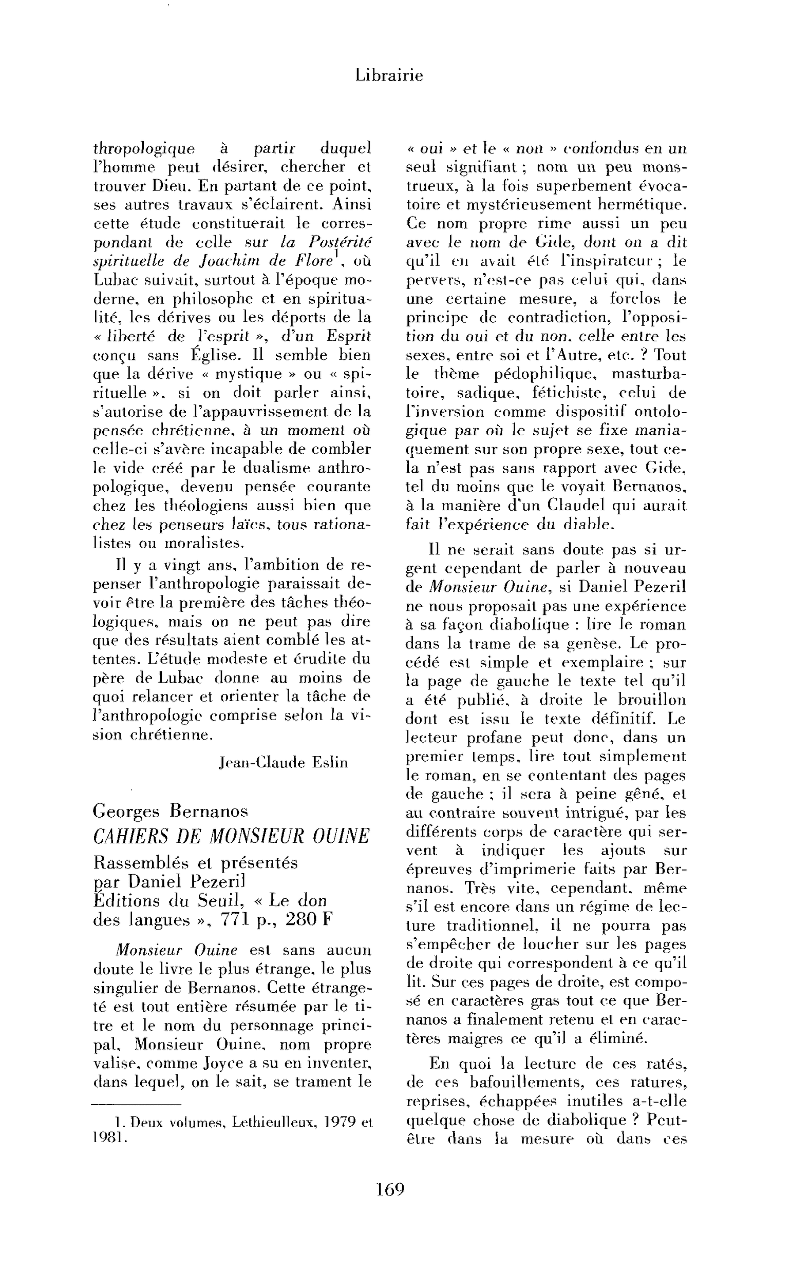 Georges Bernanos : Cahiers de Monsieur Ouine