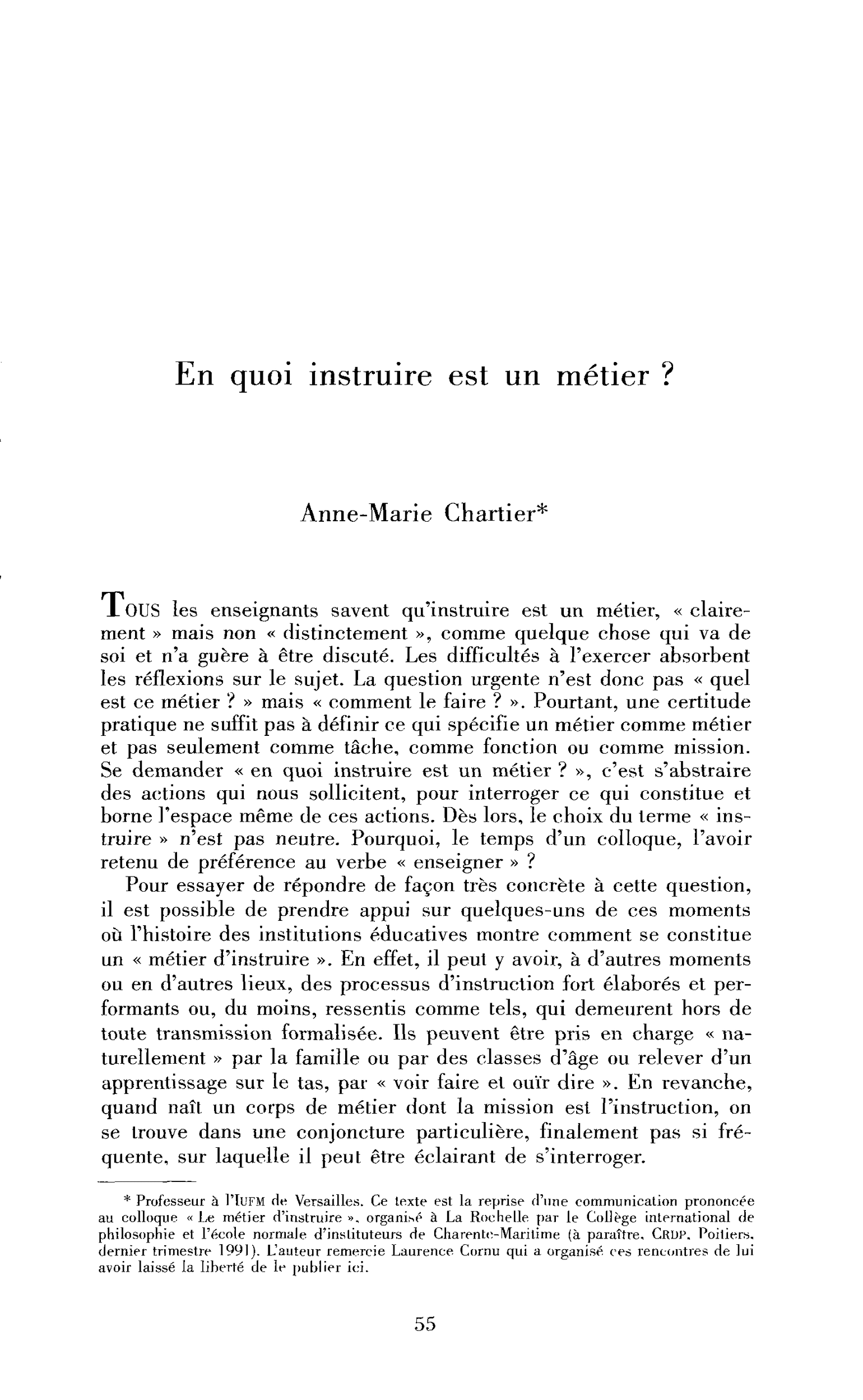En quoi instruire est un métier ?