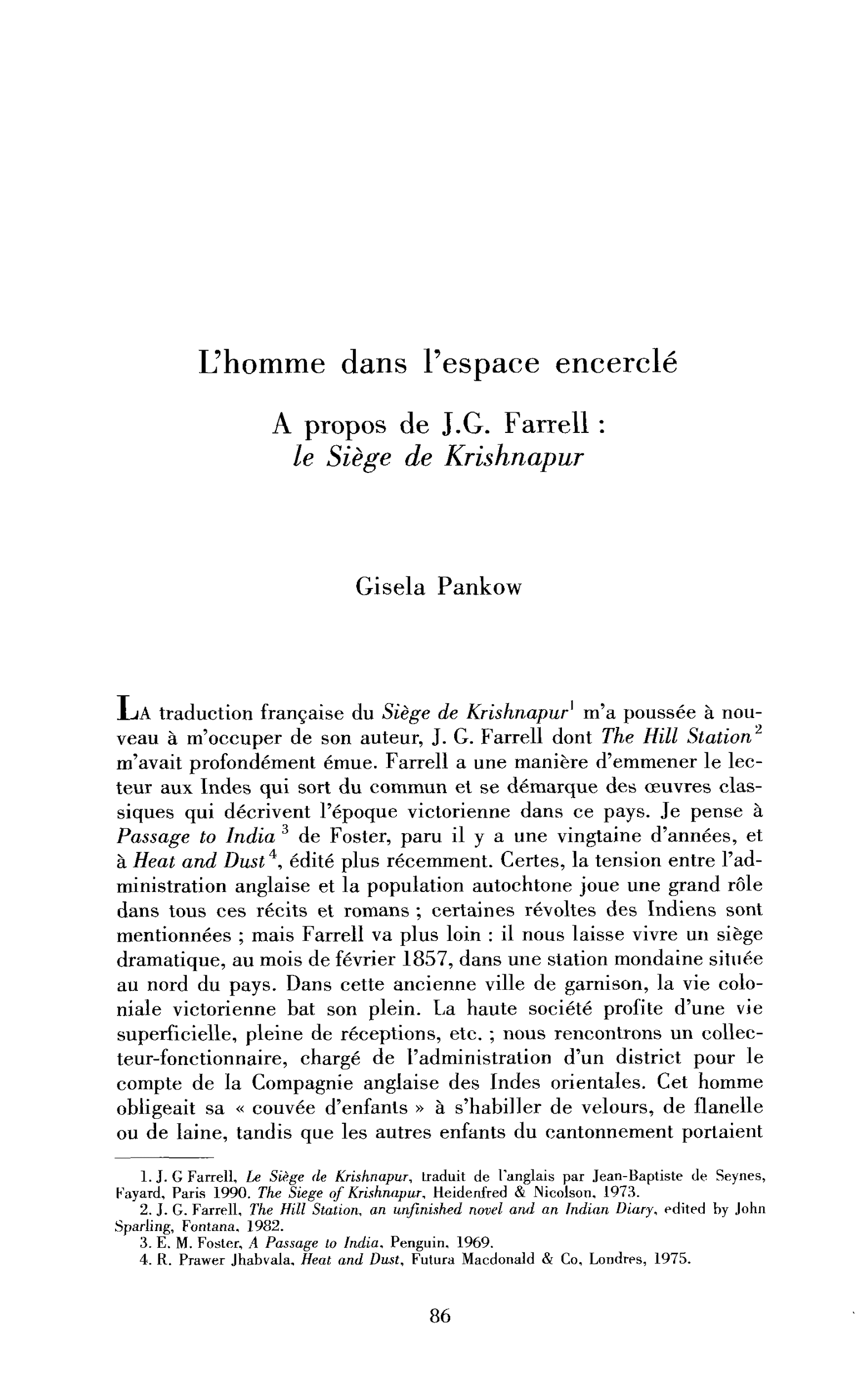 L’homme dans l’espace encerclé (à propos du Siège de Krishnapur de J.-G. Farrell)