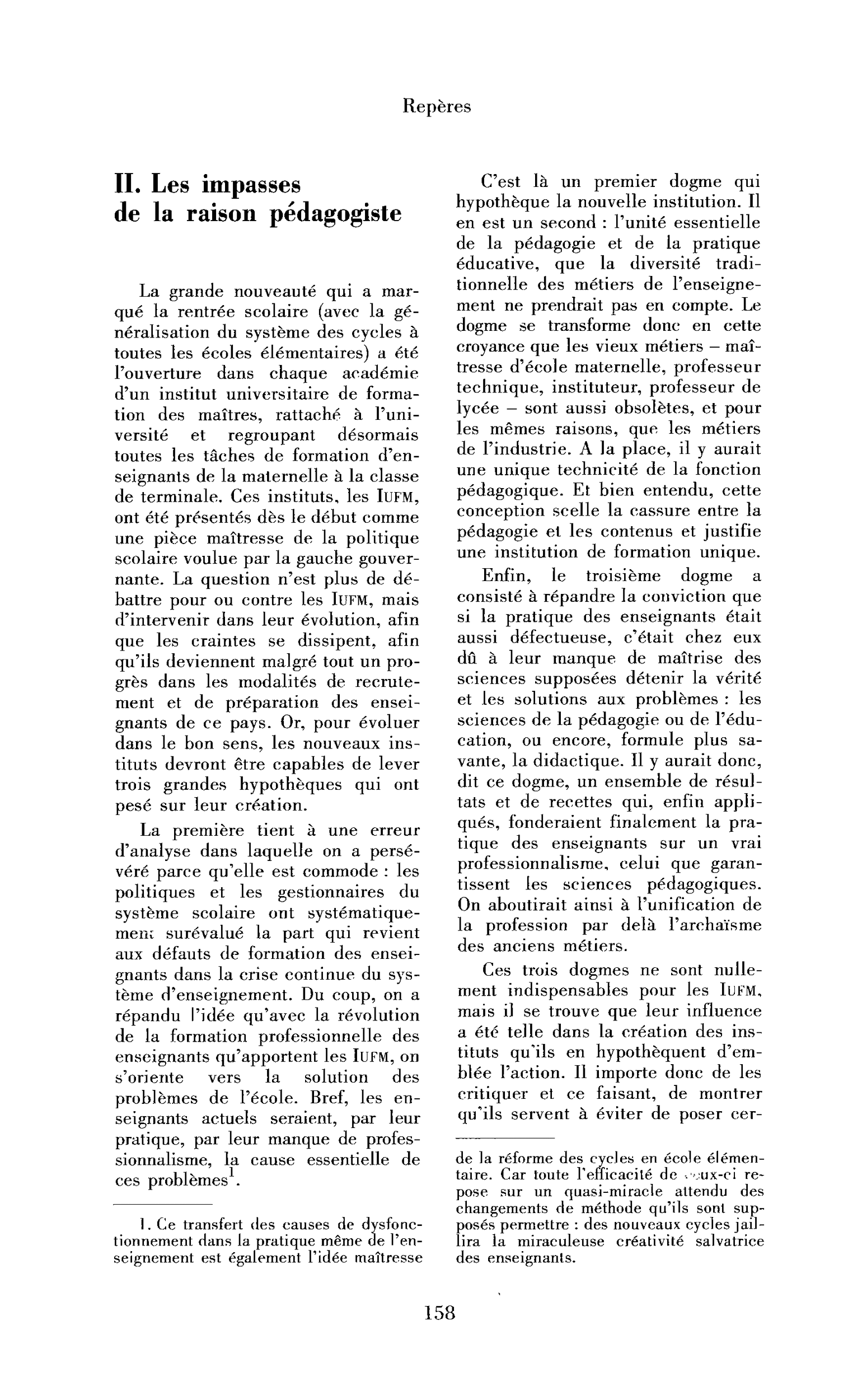 La formation des enseignants : les impasses de la raison pédagogiste