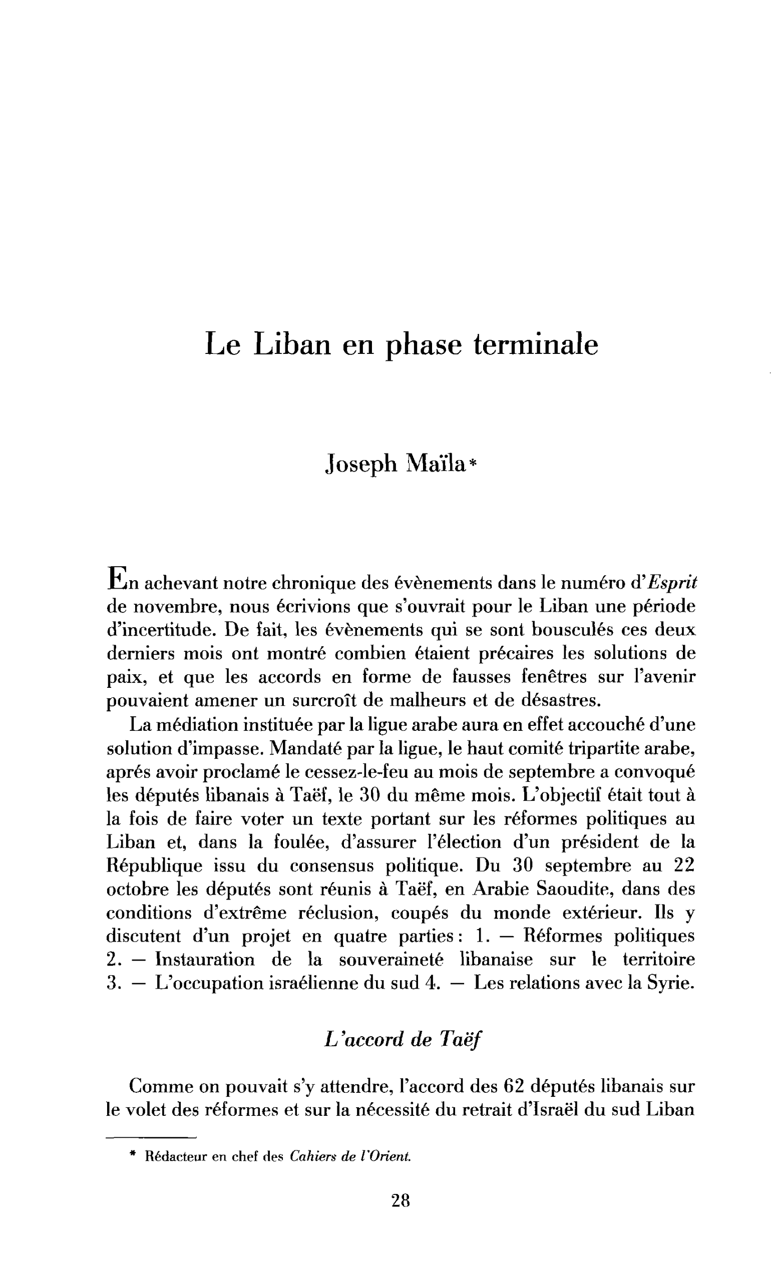 Le Liban en phase terminale