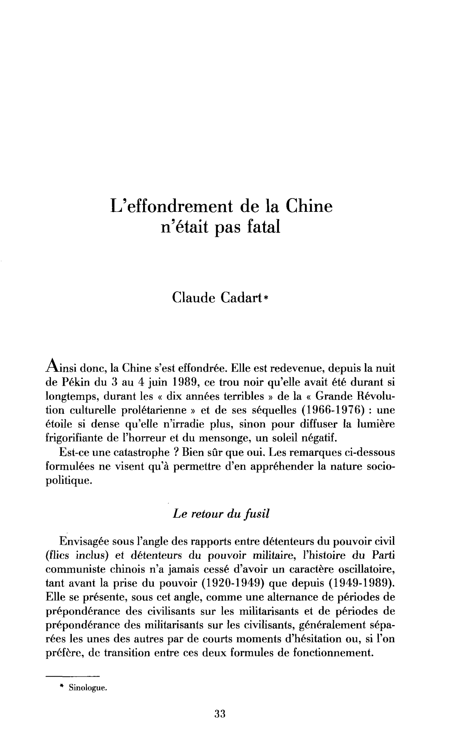 L’effondrement de la Chine n’était pas fatal