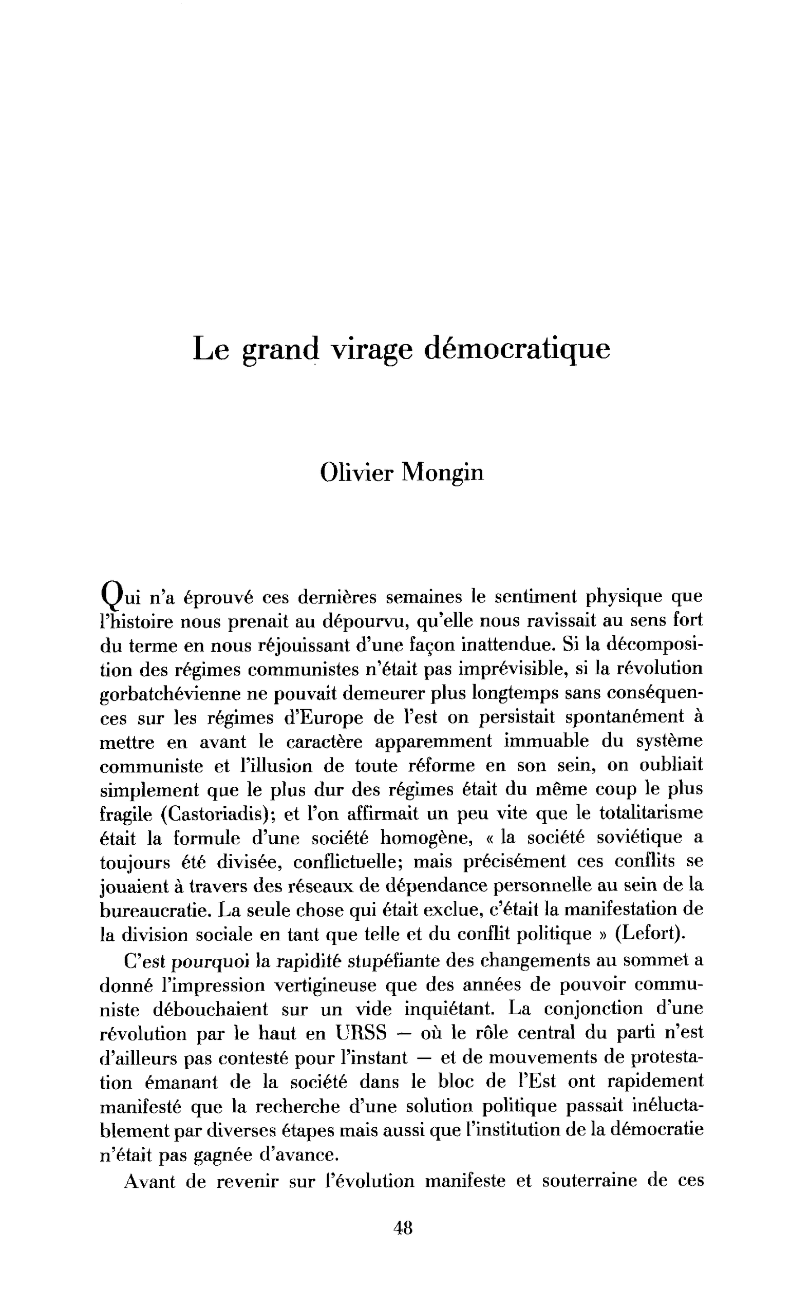 Le grand virage démocratique