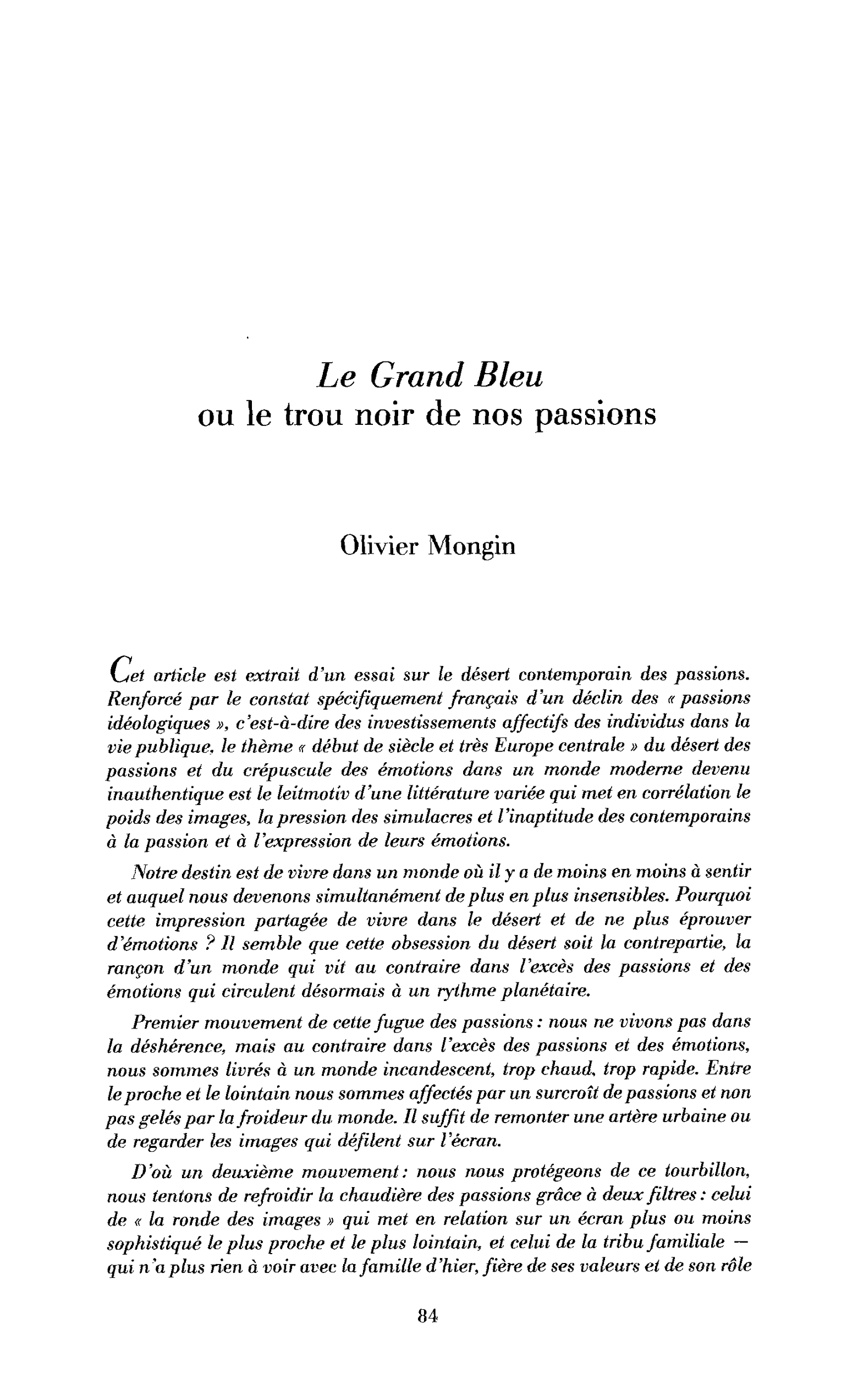 Le Grand Bleu ou le trou noir de nos passions