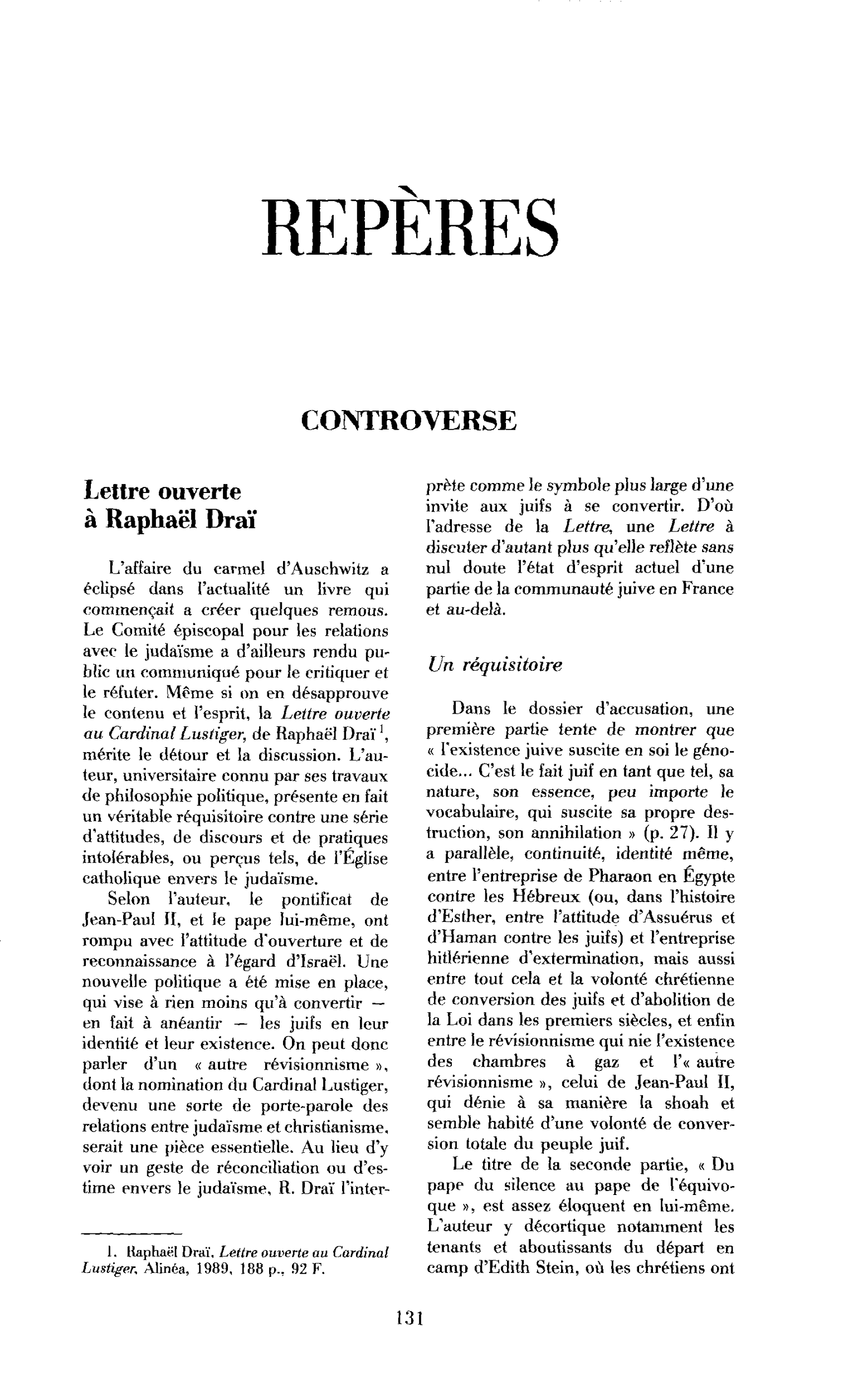 Lettre ouverte à Raphaël Draï