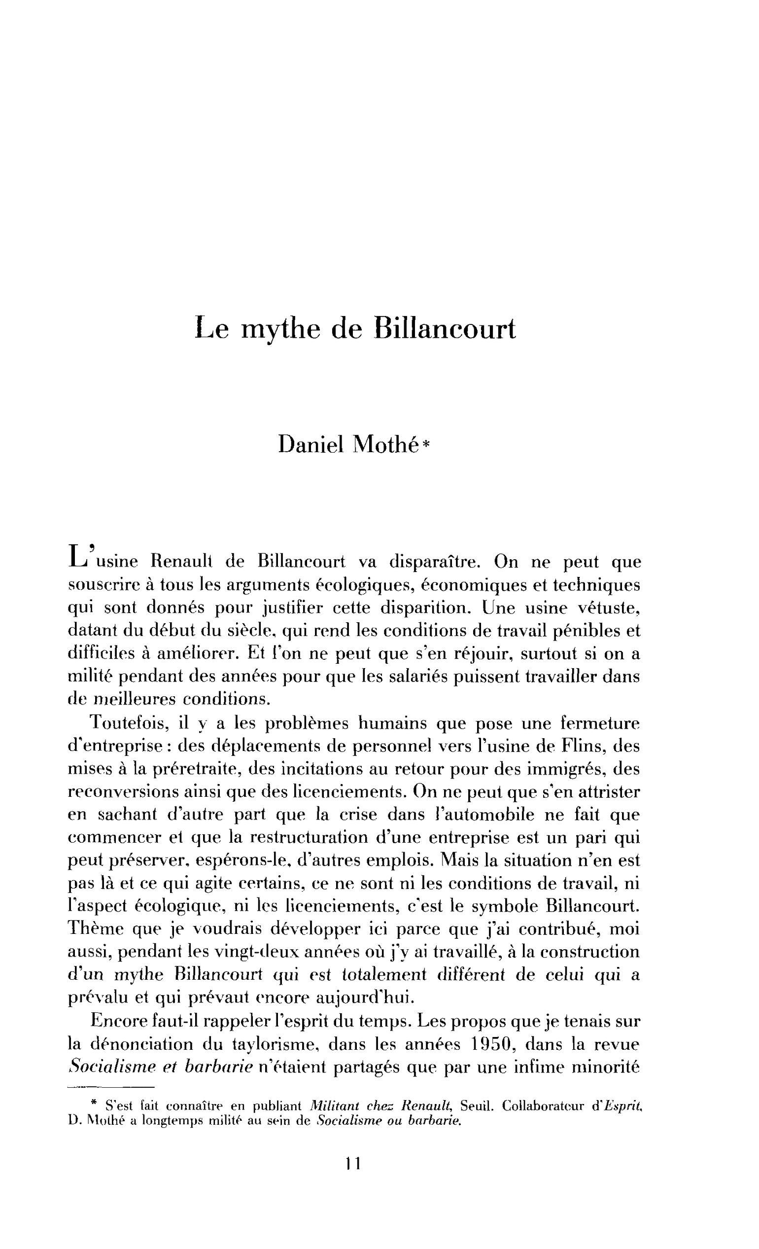Le mythe de Billancourt