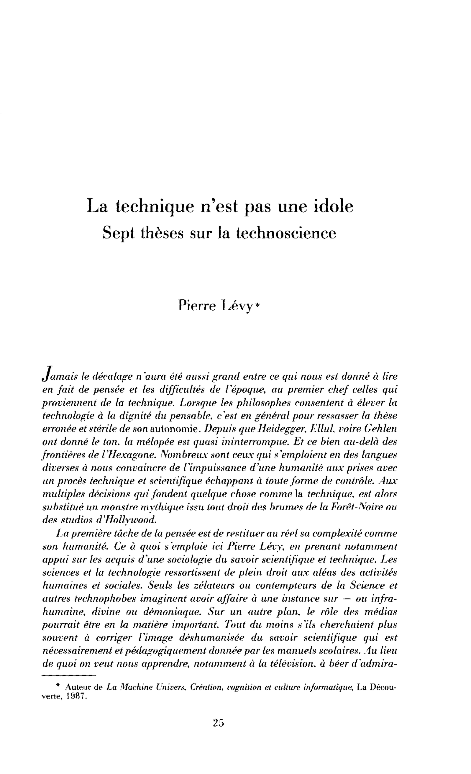 La technique n’est pas une idole