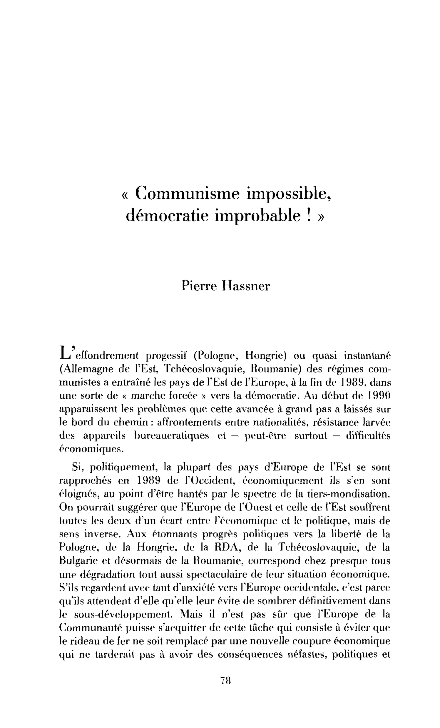 « Communisme impossible, démocratie improbable »