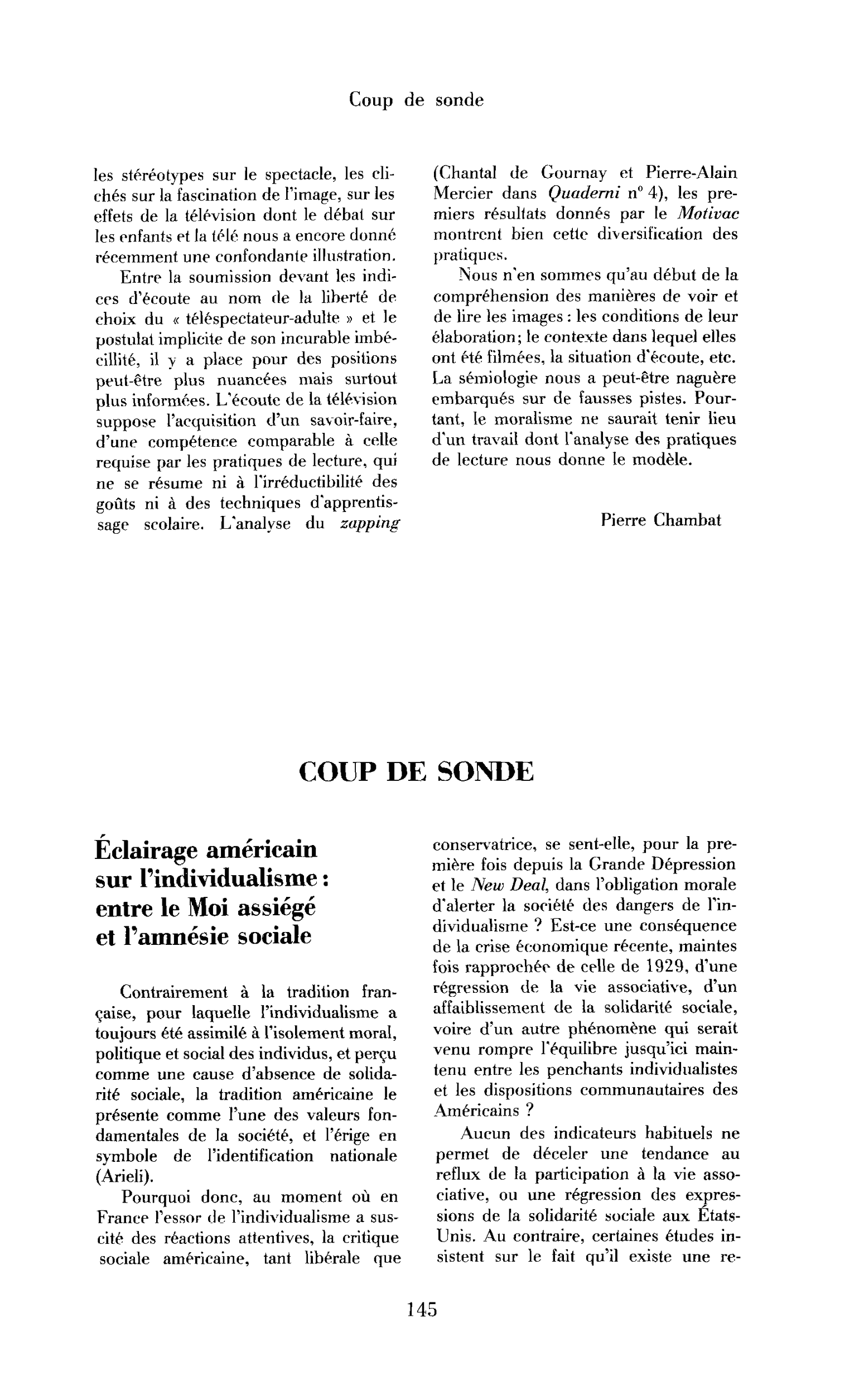 Eclairage américain sur l’individualisme : entre le moi assiégé et l’amnésie sociale