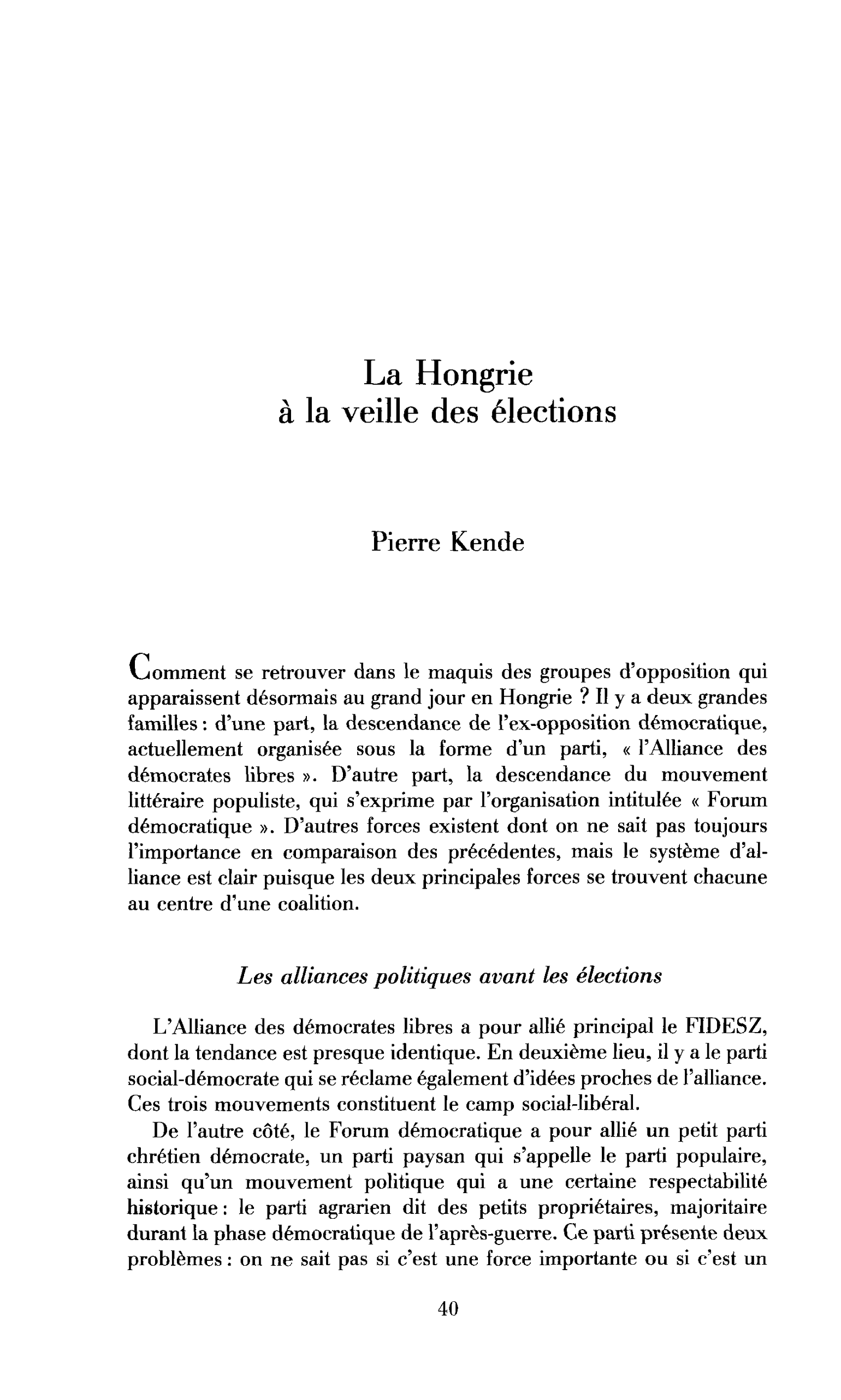 La Hongrie à la veille des élections