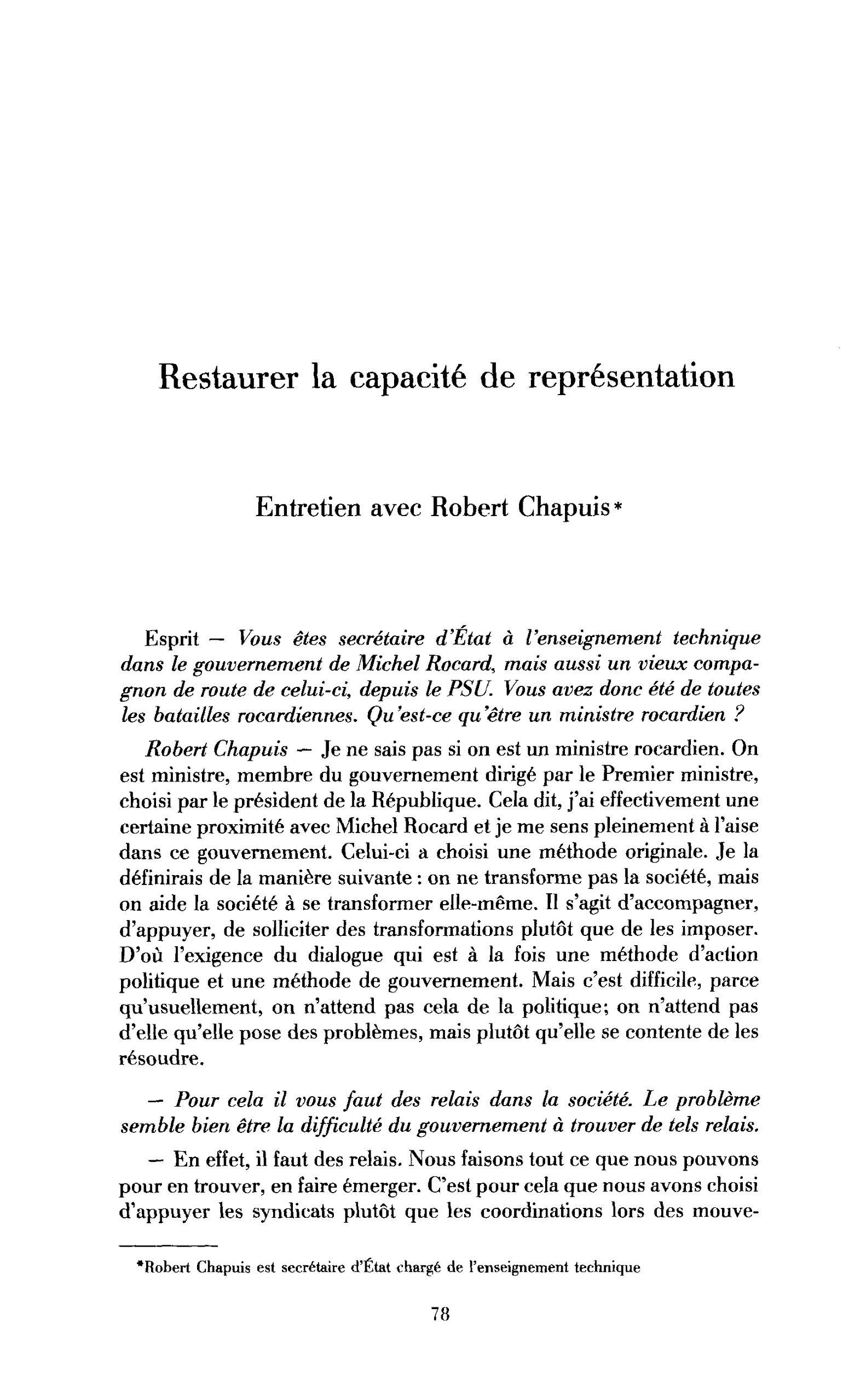 Restaurer la capacité de représentation