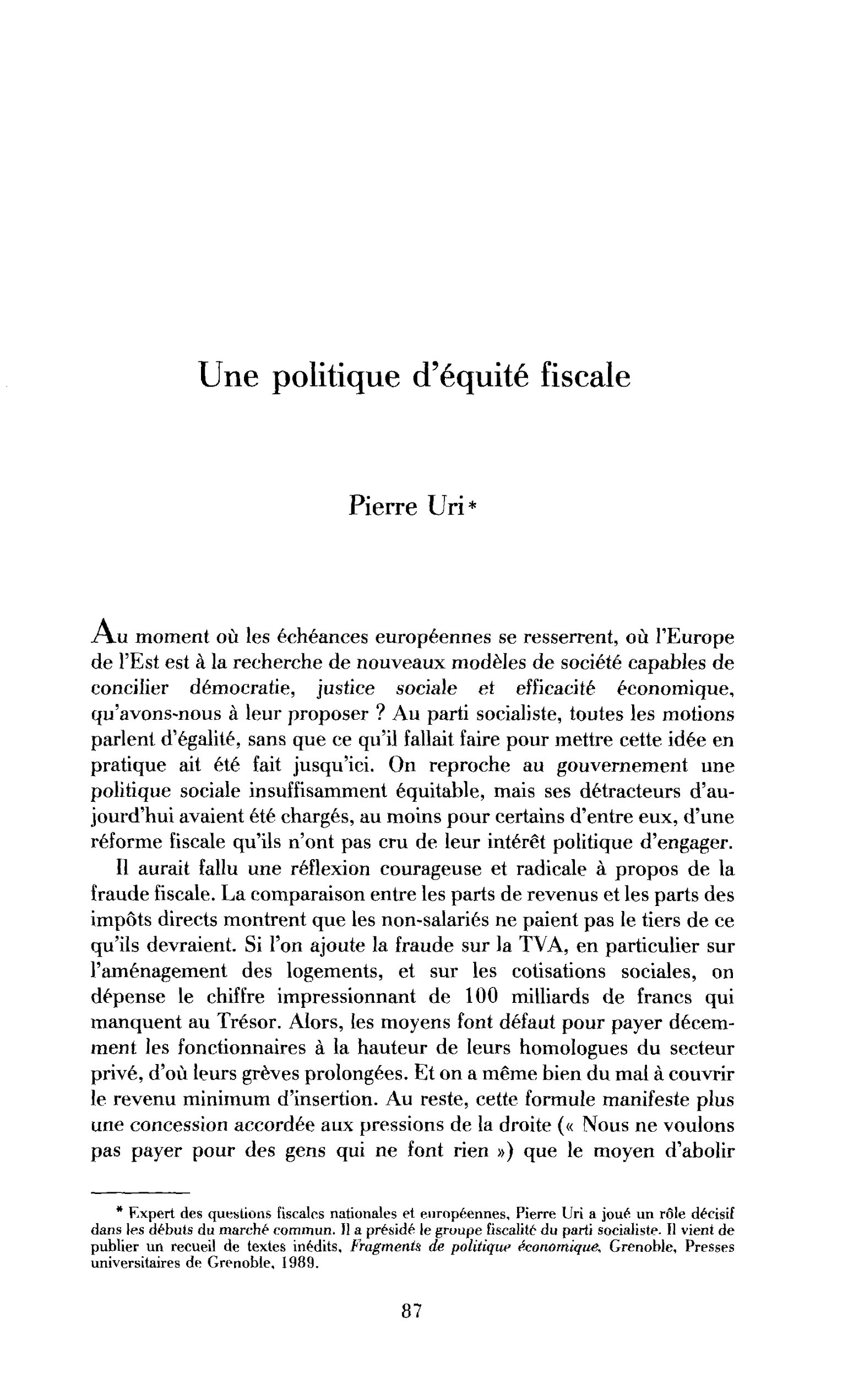 Une politique d’équité fiscale