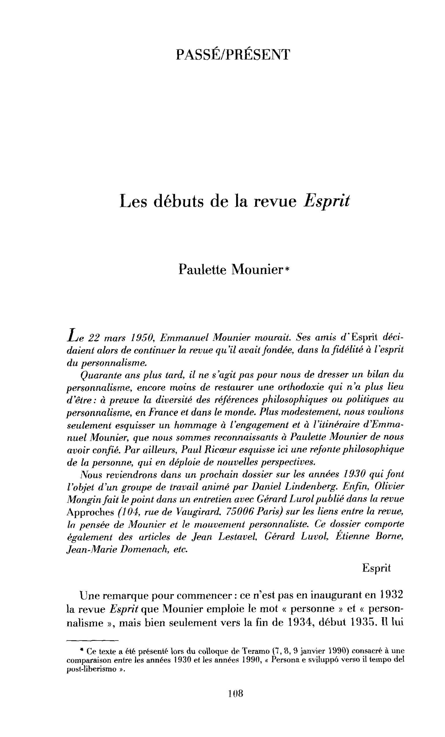 Les débuts de la revue Esprit