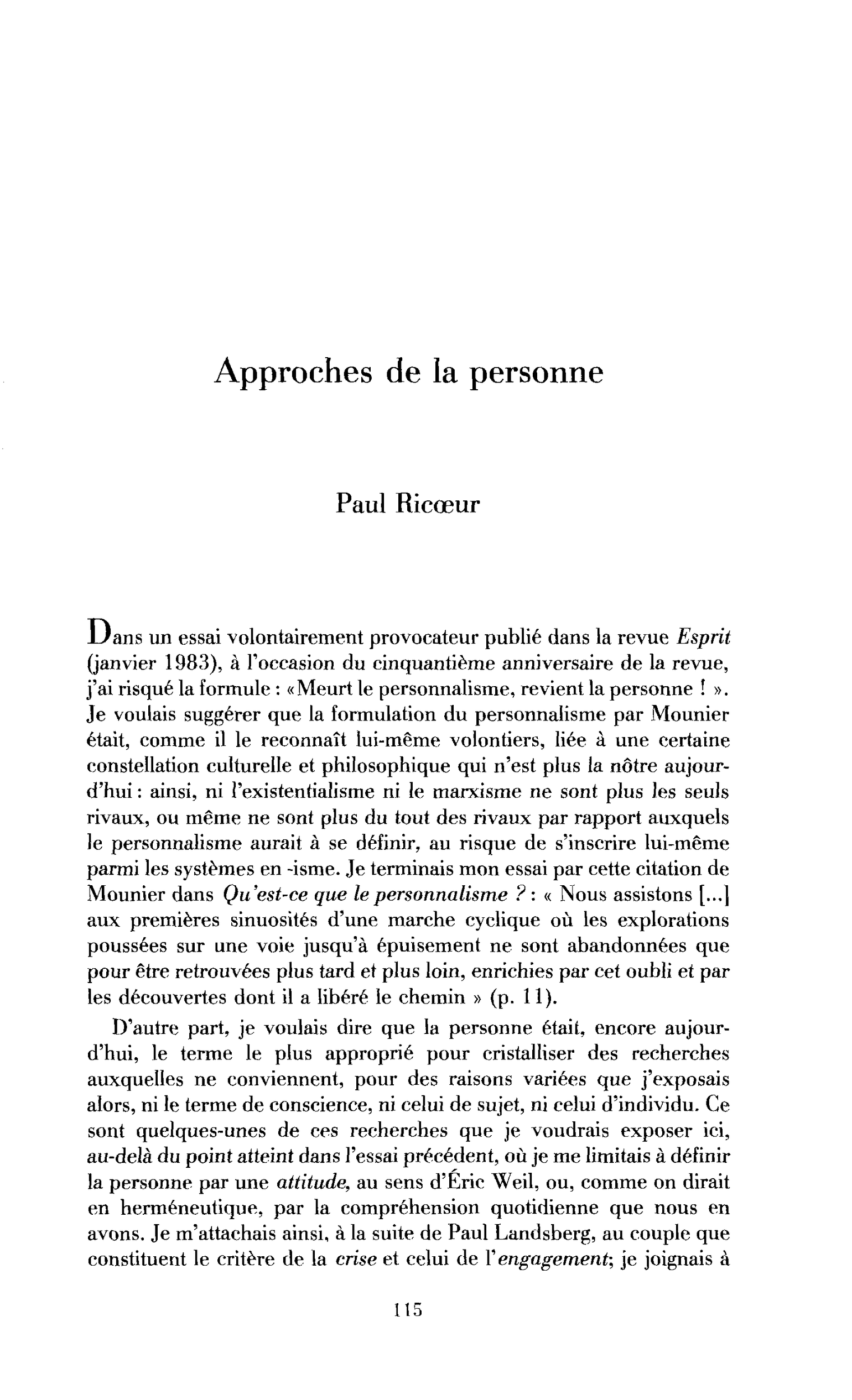 Approches de la personne