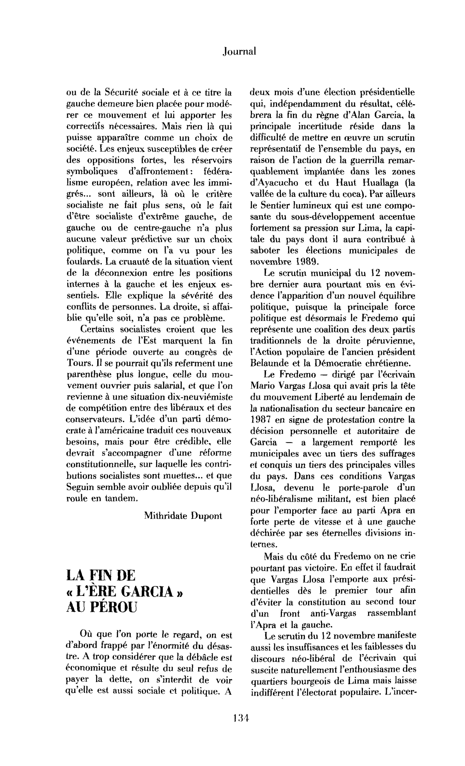 La fin de l’ère Garcia au Pérou