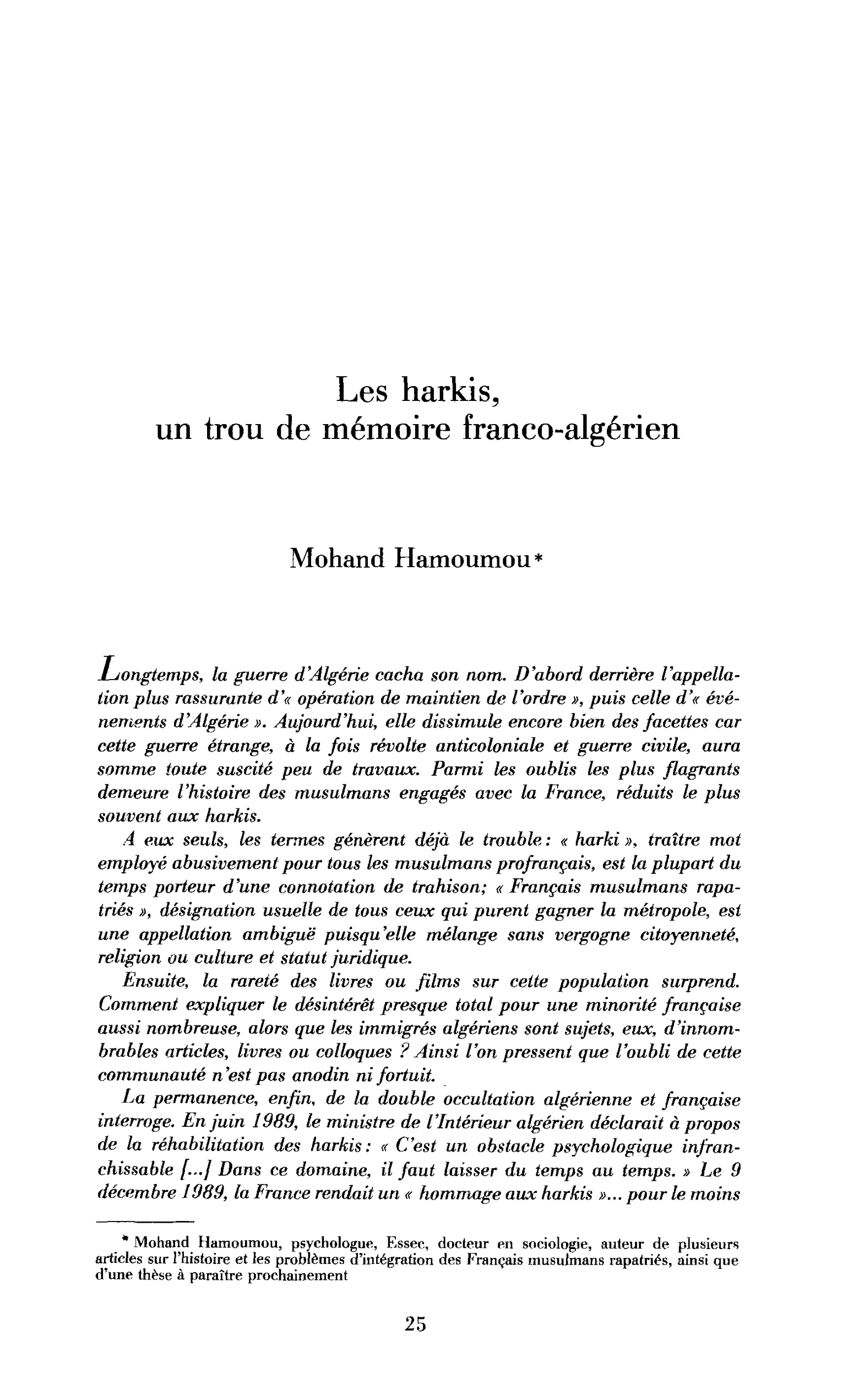 Les harkis, un trou de mémoire franco-algérien