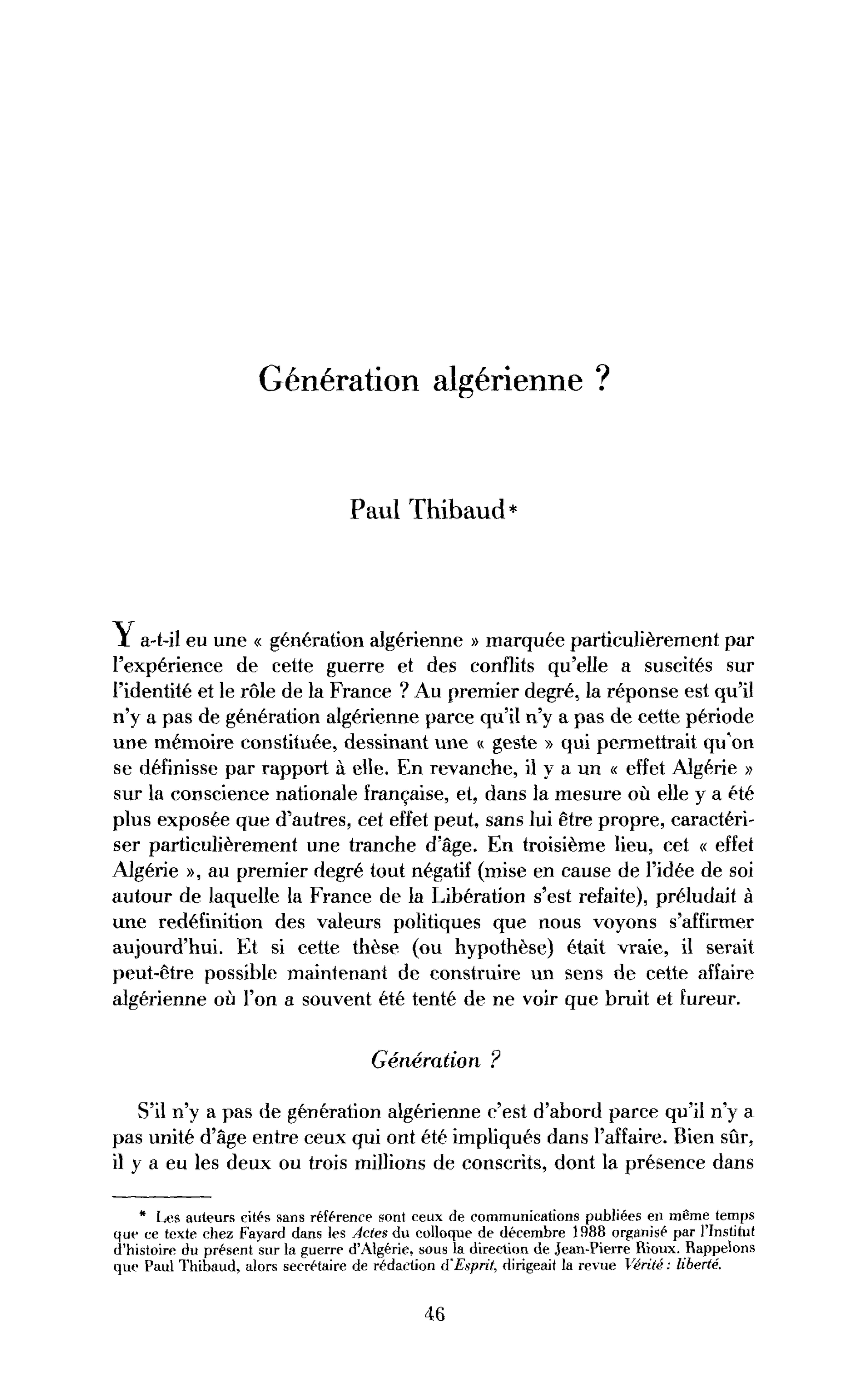 Génération algérienne ?