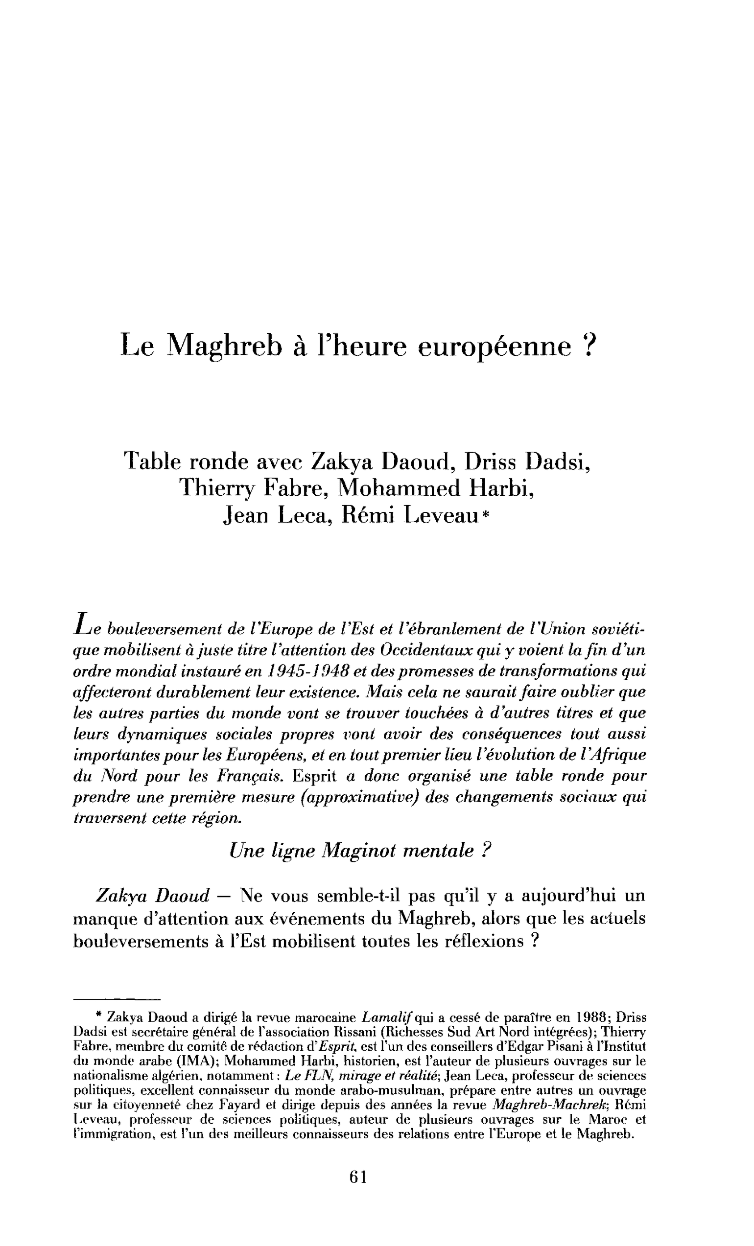 Le Maghreb à l’heure européenne ? (table ronde)