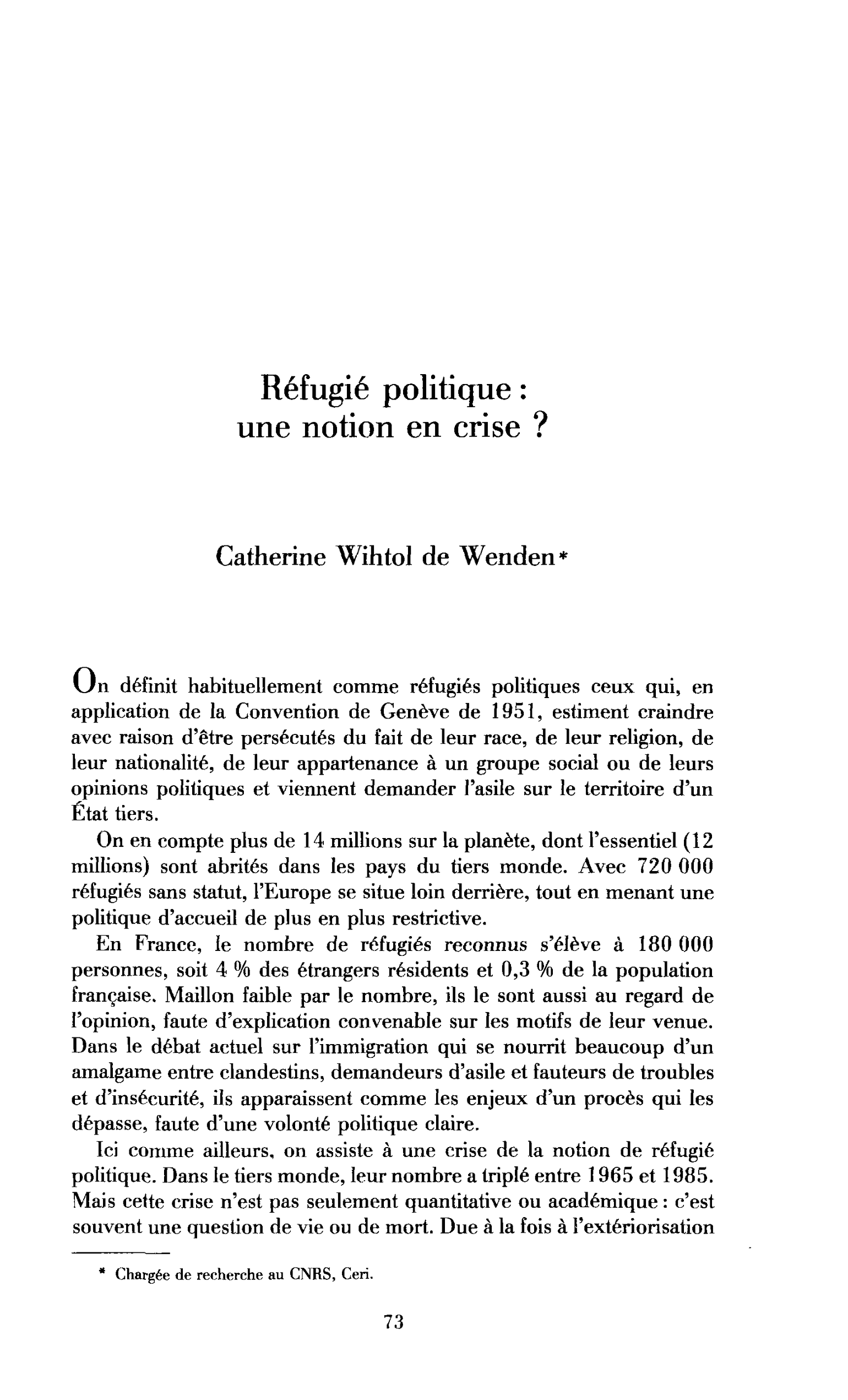 Réfugié politique : une notion en crise ?