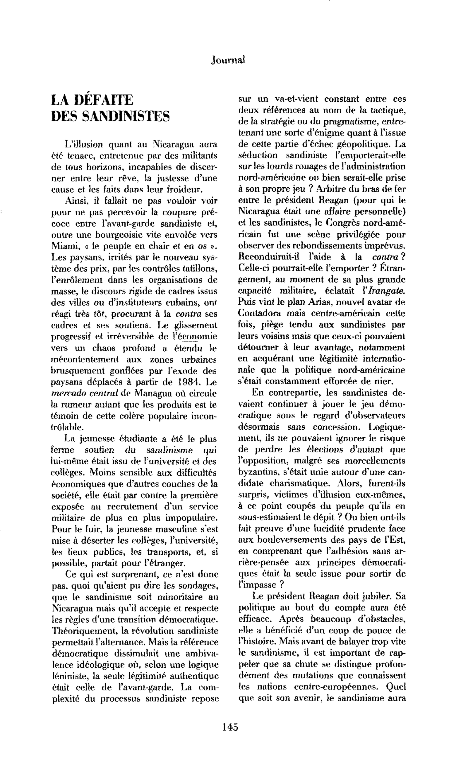 La défaite des sandinistes
