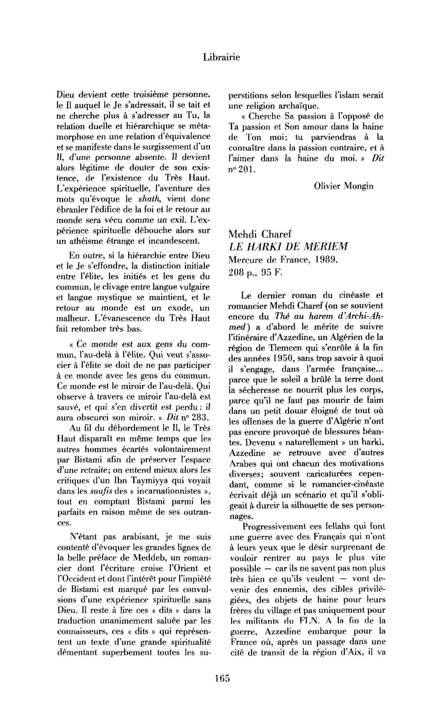Mehdi Charef, Le Harki de Meriem