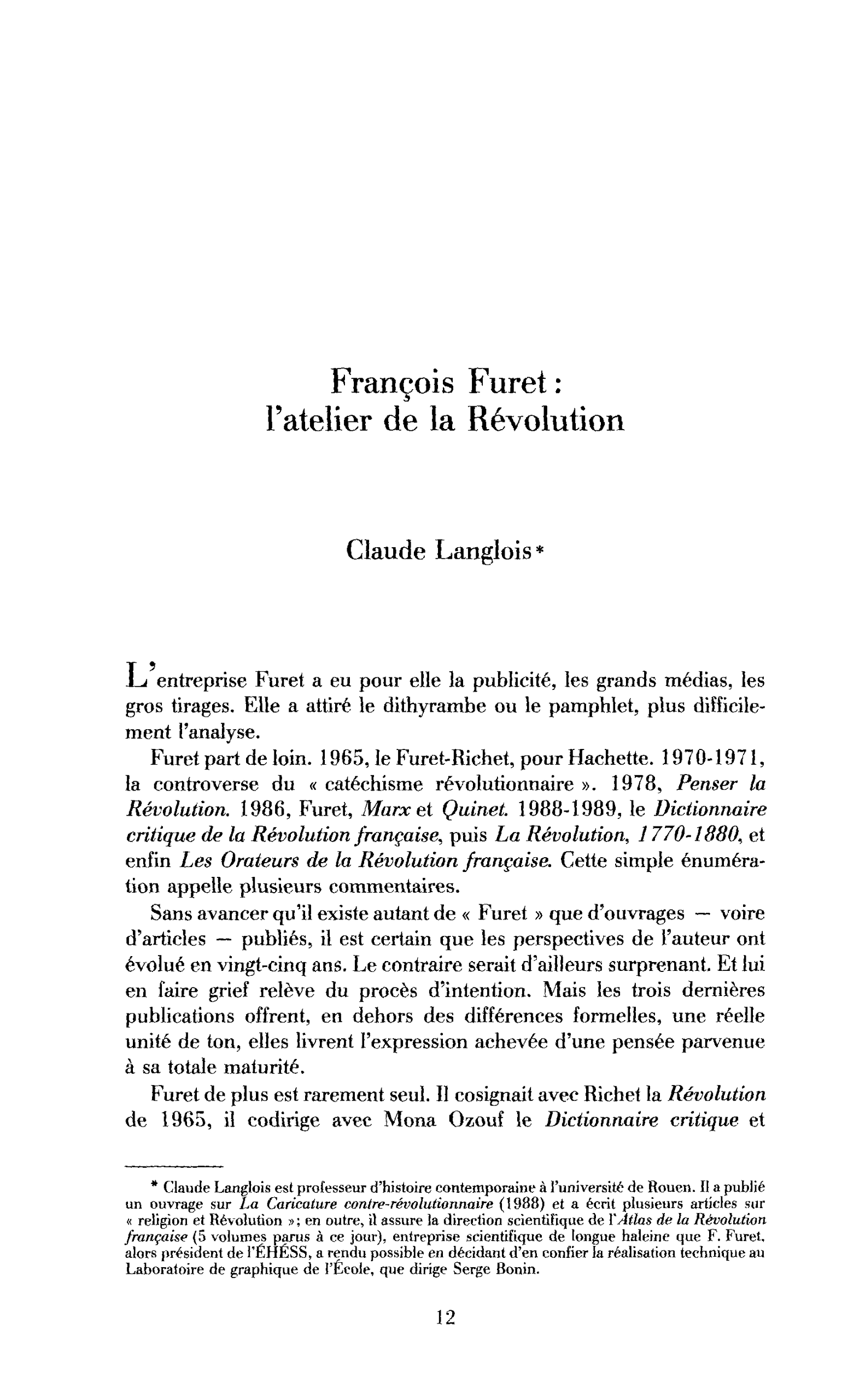 François Furet : l’atelier de la Révolution
